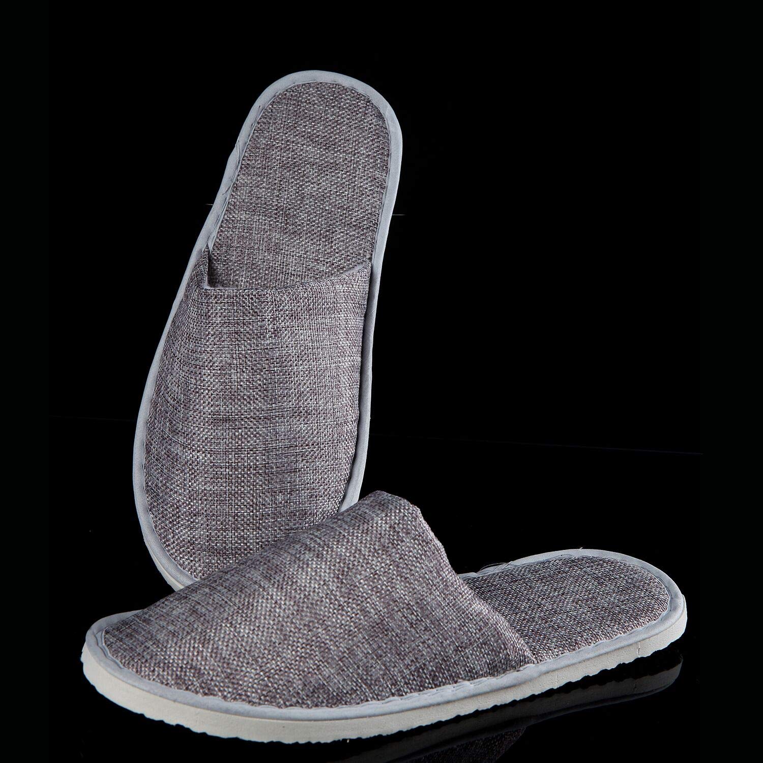4 Pairs of Linen Spa Slippers for Men & Women - Soft Waffle Design Non-Disposable House Slippers, Universal Size (Gray) - Perfect for Home, Hotel, Salon & Relaxation