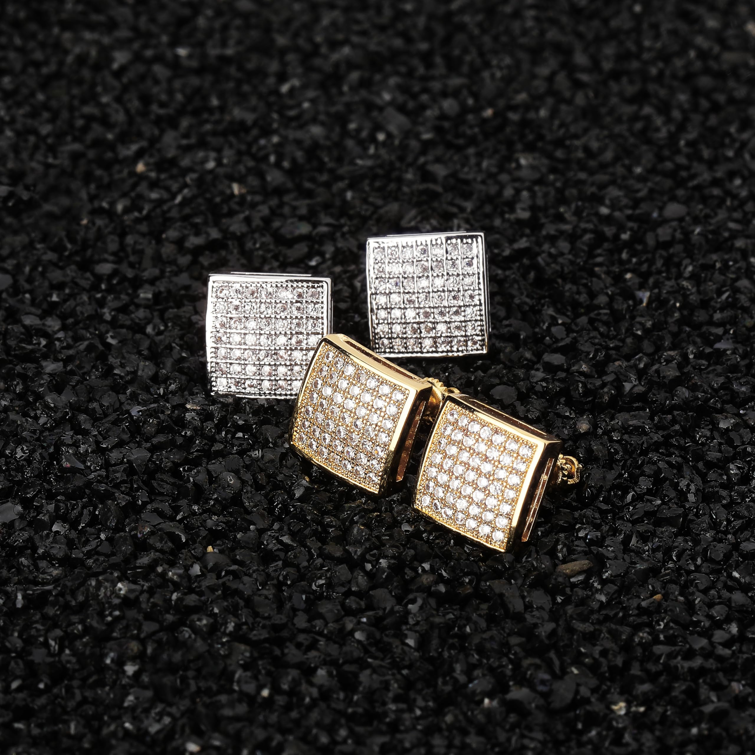 TOPGRILLZ 925 Sterling Silver Square Screw Stud Earrings - 14K Gold Plated 5A+ Cubic Zirconia Iced Out Hypoallergenic Earrings for Men & Women - Perfect for Parties, Weddings, and Everyday Luxury Wear