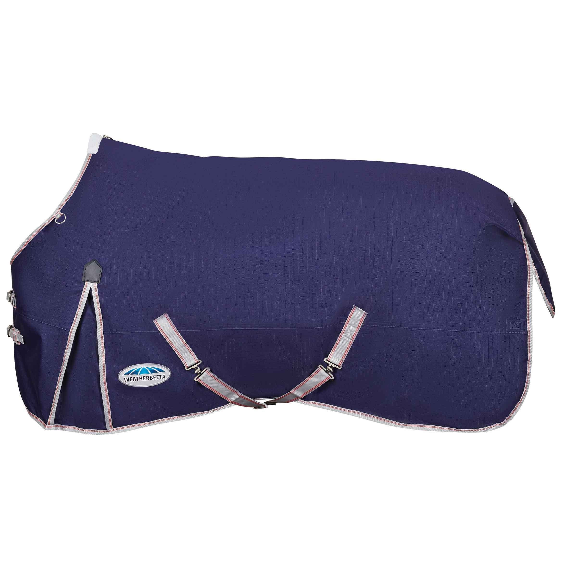 WeatherBeeta ComFiTec Essential Standard Neck Lite Horse Blanket - Navy/Silver/Red - 54 Inch - Waterproof & Breathable - Ideal for Turnout & Stable Use