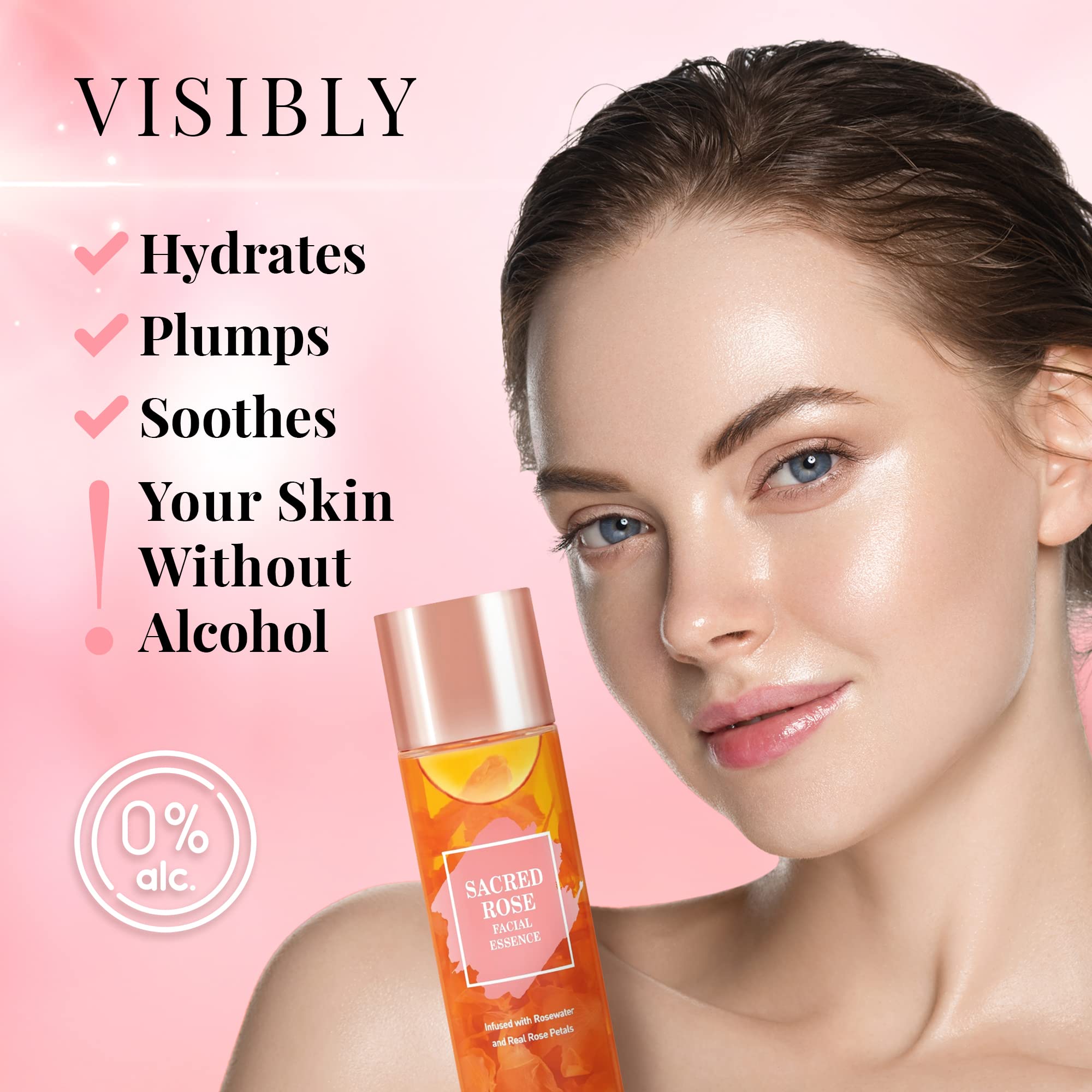 K Beauty Sacred Rose Facial Essence - Brightening Serum with Rose Water & 6 Hyaluronic Acids for Deep Hydration & Dewy Glow | Perfect for Dry Skin, Morning Routine & Night Skincare Regimen