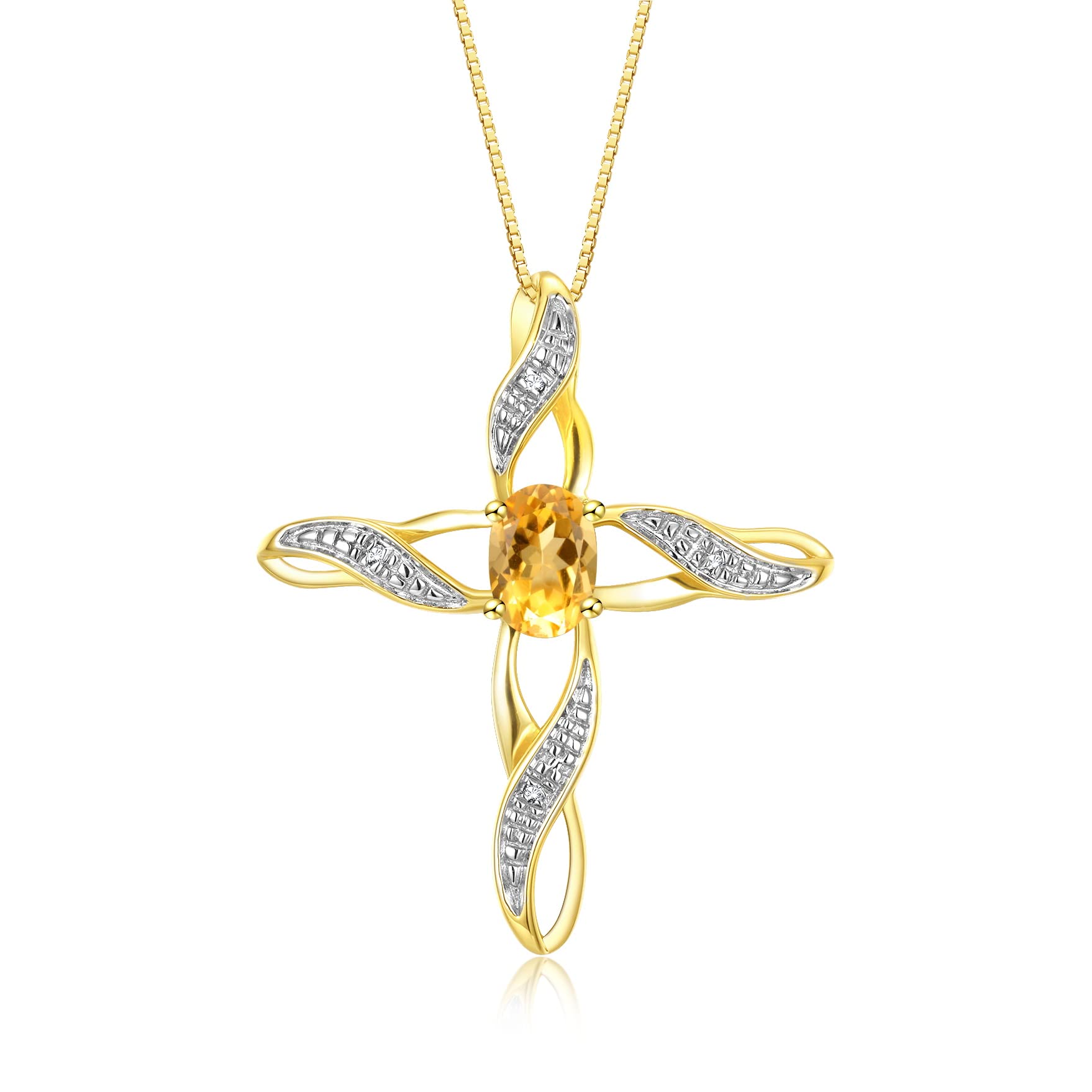 Rylos 925 Sterling Silver Yellow Gold Plated Cross Pendant Necklace with Gemstone & Diamonds - 18