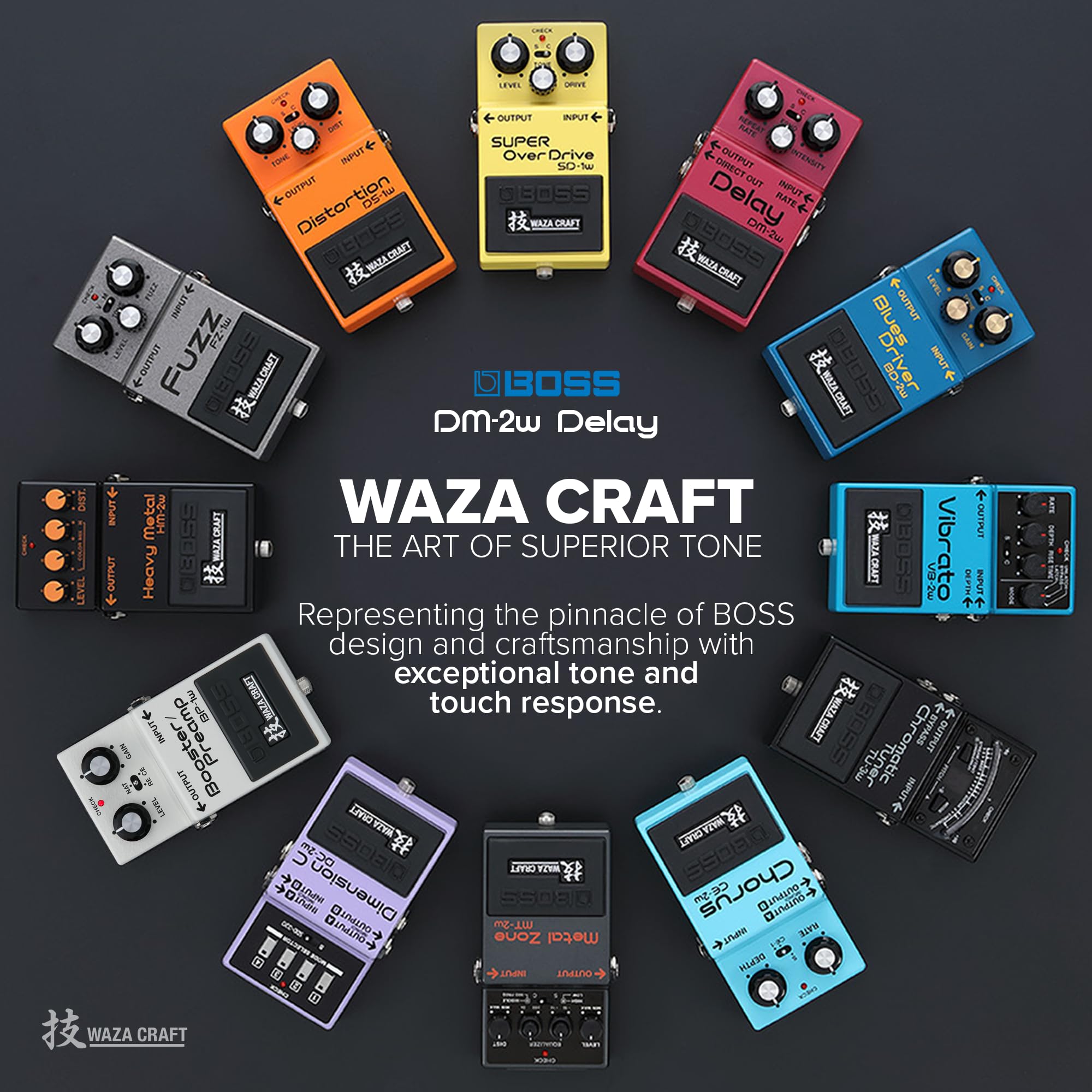 Boss DM-2W Waza Craft Analog Delay Guitar Effects Pedal - Vintage-Style Echo for Electric Guitar, Studio & Stage Use