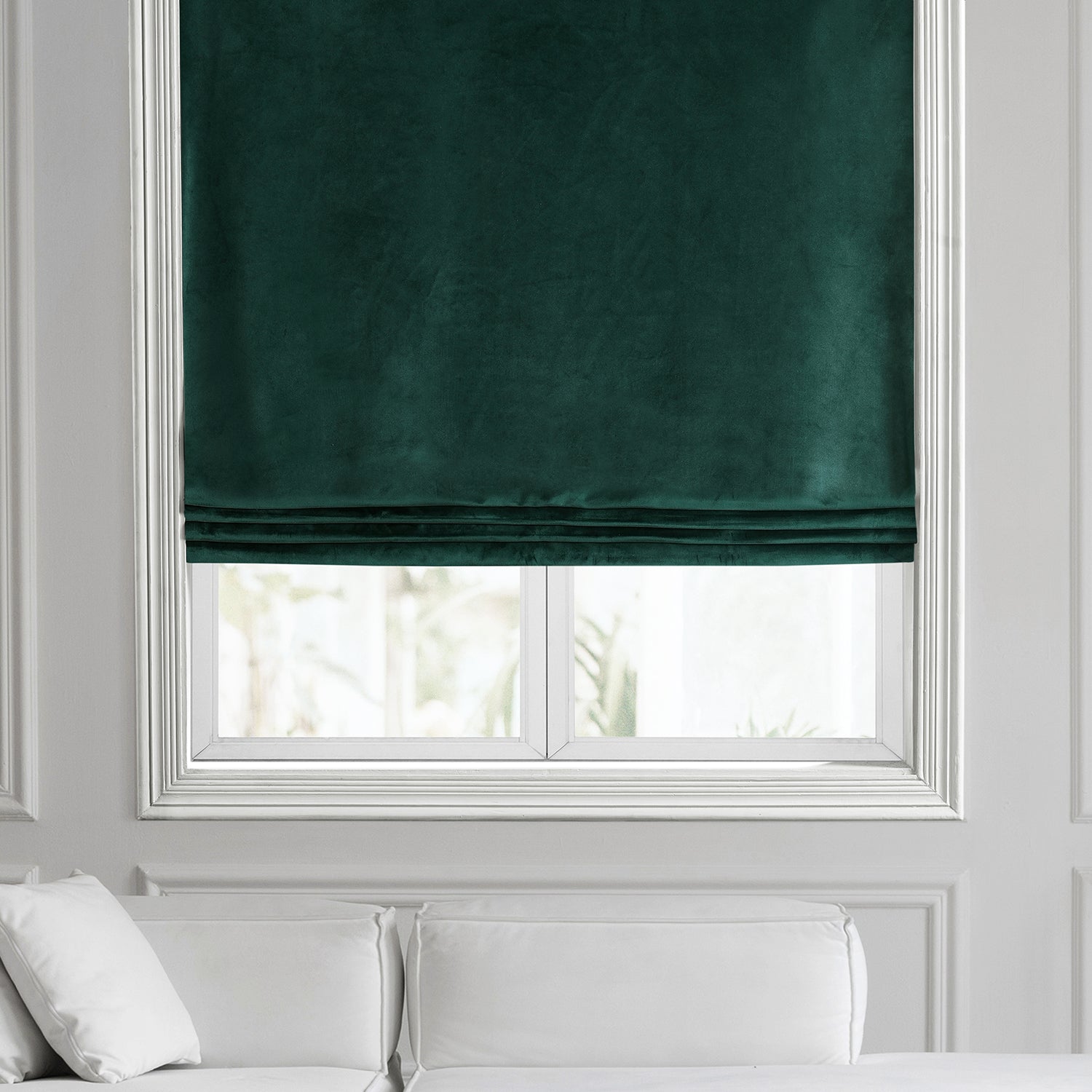 Forest Green Heritage Plush Velvet Roman Shade Window Treatment - Elegant Blackout Curtain for Living Room, Bedroom & Nursery