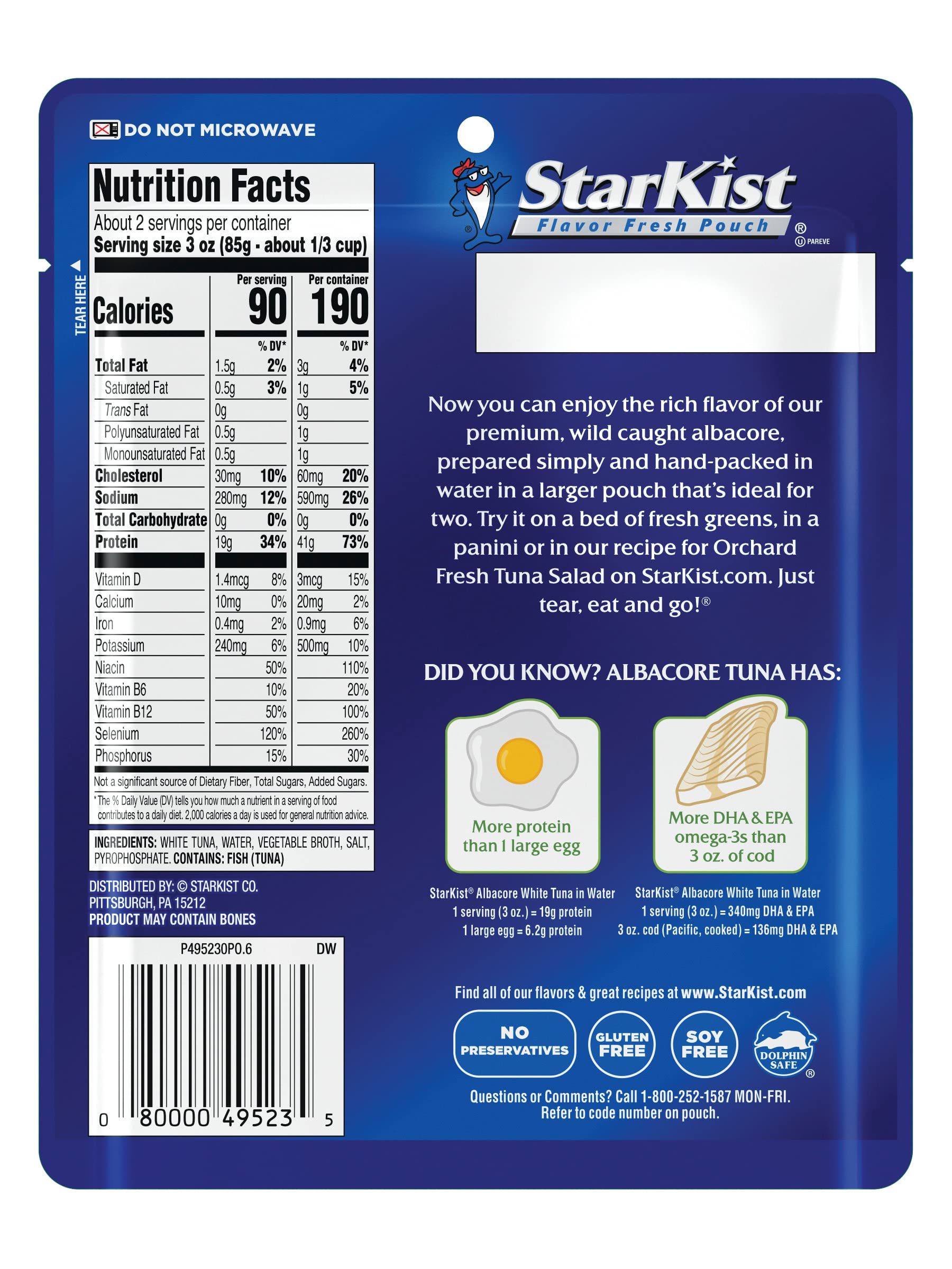 StarKist Wild Caught Albacore White Tuna in Water - 6.4 Oz Pouch (Pack of 12) | High Protein, Low Mercury | Perfect for Salads, Sandwiches & Keto Meals