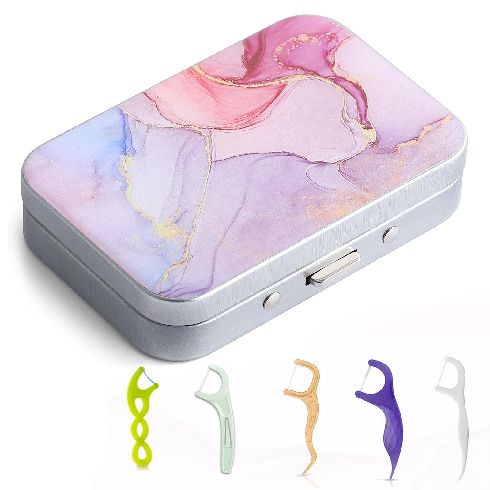 Portable Dental Floss Case with Dispenser - Compact Travel Floss Holder for Floss Picks of All Sizes - Pink Marble Design - Perfect for Travel, Hotels, Restaurants & On-the-Go Oral Care