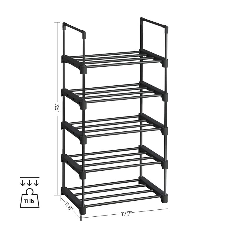 SONGMICS 5-Tier Shoe Rack Organizer - Set of 2 Sturdy Metal Shoe Storage Shelves for Entryway, Closet & Mudroom - Easy Assembly Space-Saving Black Shoe Shelf ULSA055B02 | Perfect for Small Spaces, Apartment Living & Shoe Organization