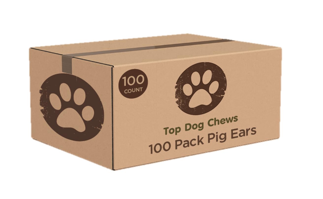 Premium 100-Pack Whole Pig Ears Dog Treats - All-Natural Single Ingredient Chews for Small, Medium & Large Breeds | Thick Uncut American-Made Dog Chews | Perfect for Training, Dental Health & Long-Lasting Entertainment (Bulk 100 Count)