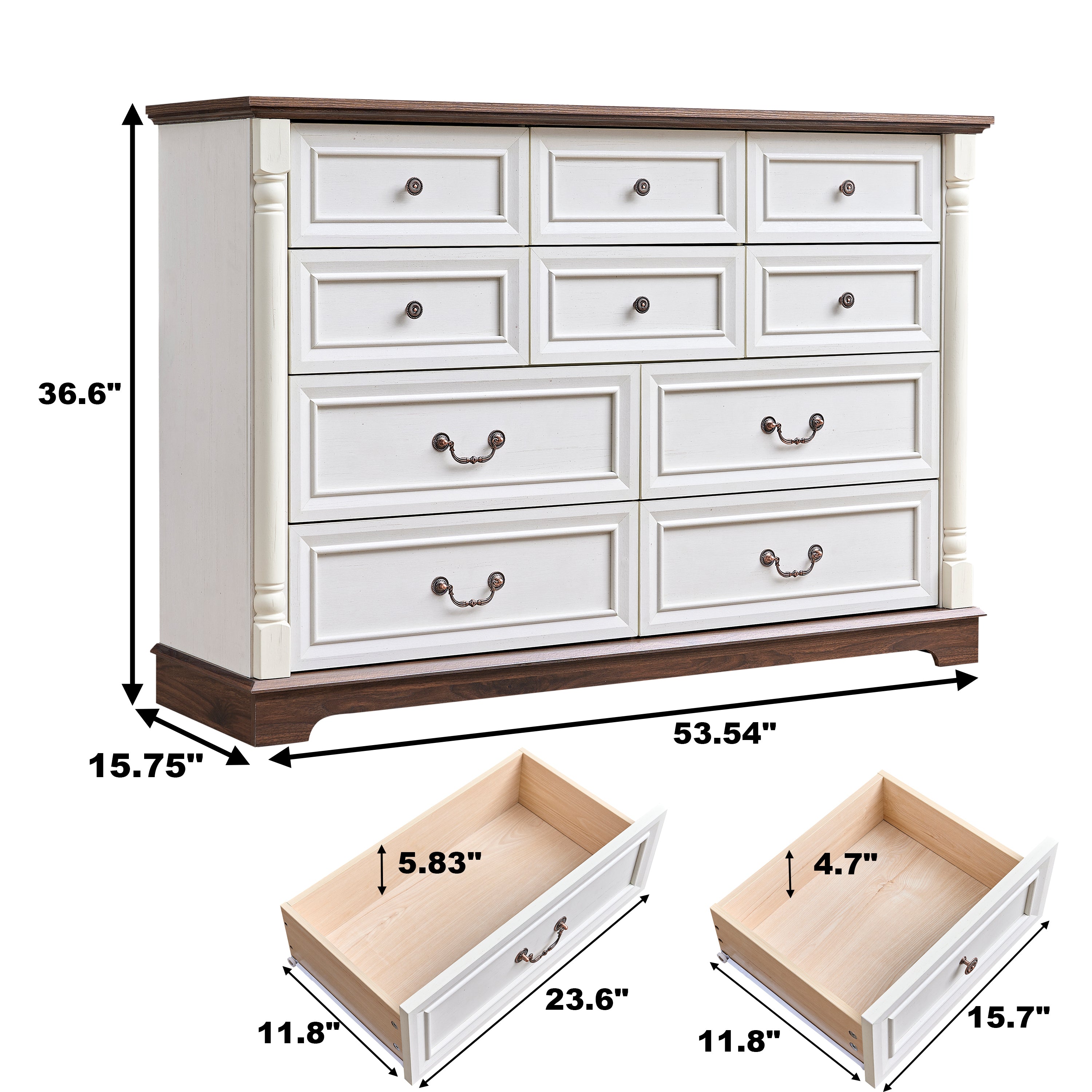 10-Drawer Wooden Dresser Chest with Rustic Base & Riser Trim - Bedroom Storage Dresser for Clothes, Linens & Accessories | Perfect for Master Bedroom, Guest Room & Living Room Organization