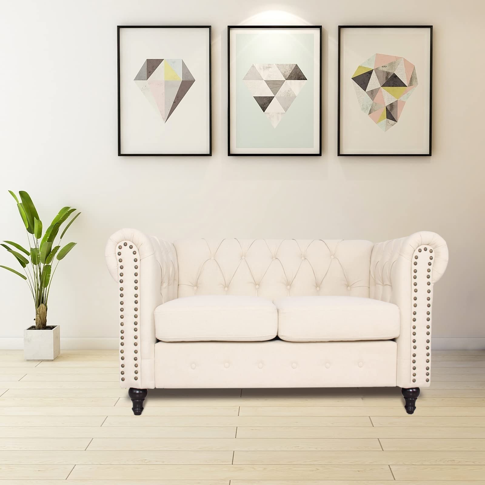Chesterfield Sofa with Nail-Head Trim - Modern Fabric Tufted Couch for Living Room & Office - Elegant Accent Chair Set - Perfect for Home Decor, Lounge & Entertainment Spaces