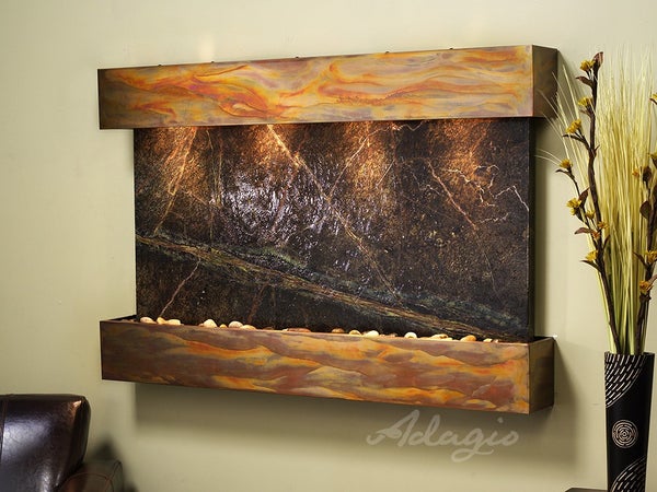Adagio Sunrise Springs Square Rustic Copper Green Marble Coasters - Set of 4, Non-Slip Drink Coasters for Home & Office, Perfect for Coffee, Wine, and Beverage Protection - SSS1005