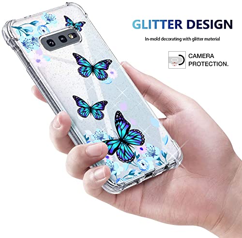 Sparkly Glitter Phone Case for Samsung Galaxy S10E - Bling Luxury Protective Cover with Flower & Butterfly Design, Slim Fit Shockproof Bumper for Women & Girls | Perfect for Parties, Daily Use & Gift Giving