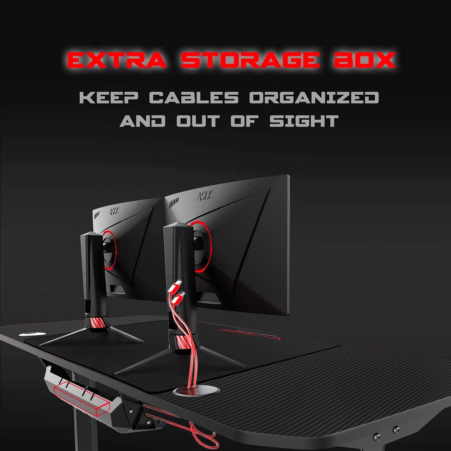 VITESSE 55 Inch Ergonomic Gaming Desk - T-Shaped Office PC Computer Desk with Mouse Pad, Handle Rack, Cup Holder & Headphone Hook - Perfect for Gamers, Streamers & Home Office Workspace