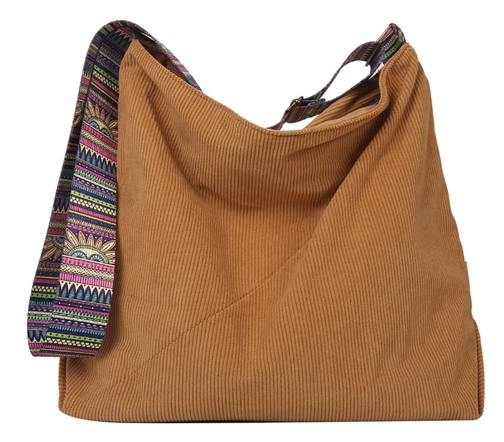 Vintage Corduroy Hobo Bag for Women - Retro Ethnic Shoulder Purse Handbag Satchel for Work, Shopping & Everyday Use | Casual & Stylish Crossbody Bag