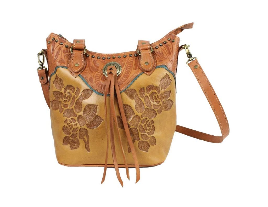 Genuine West Texas Rose Leather Large Bucket Tote Bag - Stylish & Durable Handmade Women's Purse for Work, Travel & Everyday Use