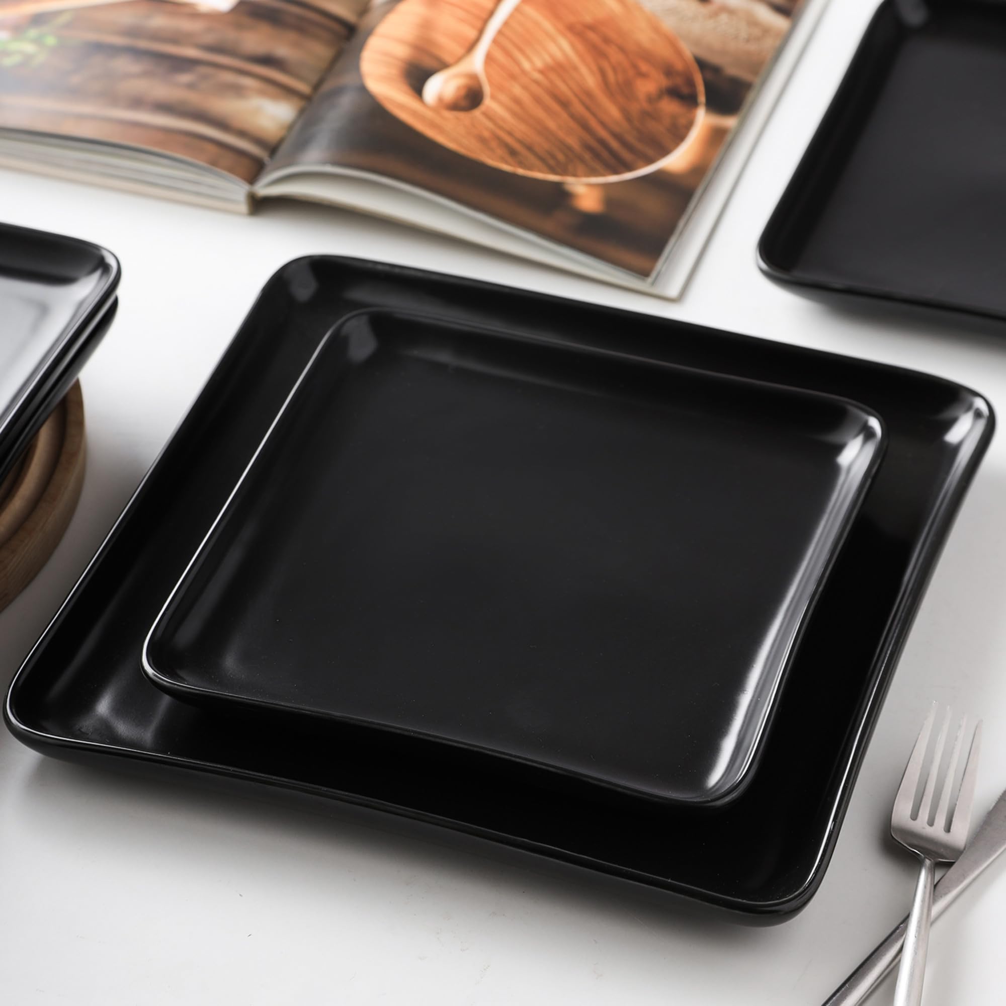 Premium Black Stone Lain Amy Porcelain Dinnerware Set - 24-Piece Service for 6 People - Elegant Dish Set for Formal Dining, Dinner Parties & Everyday Use
