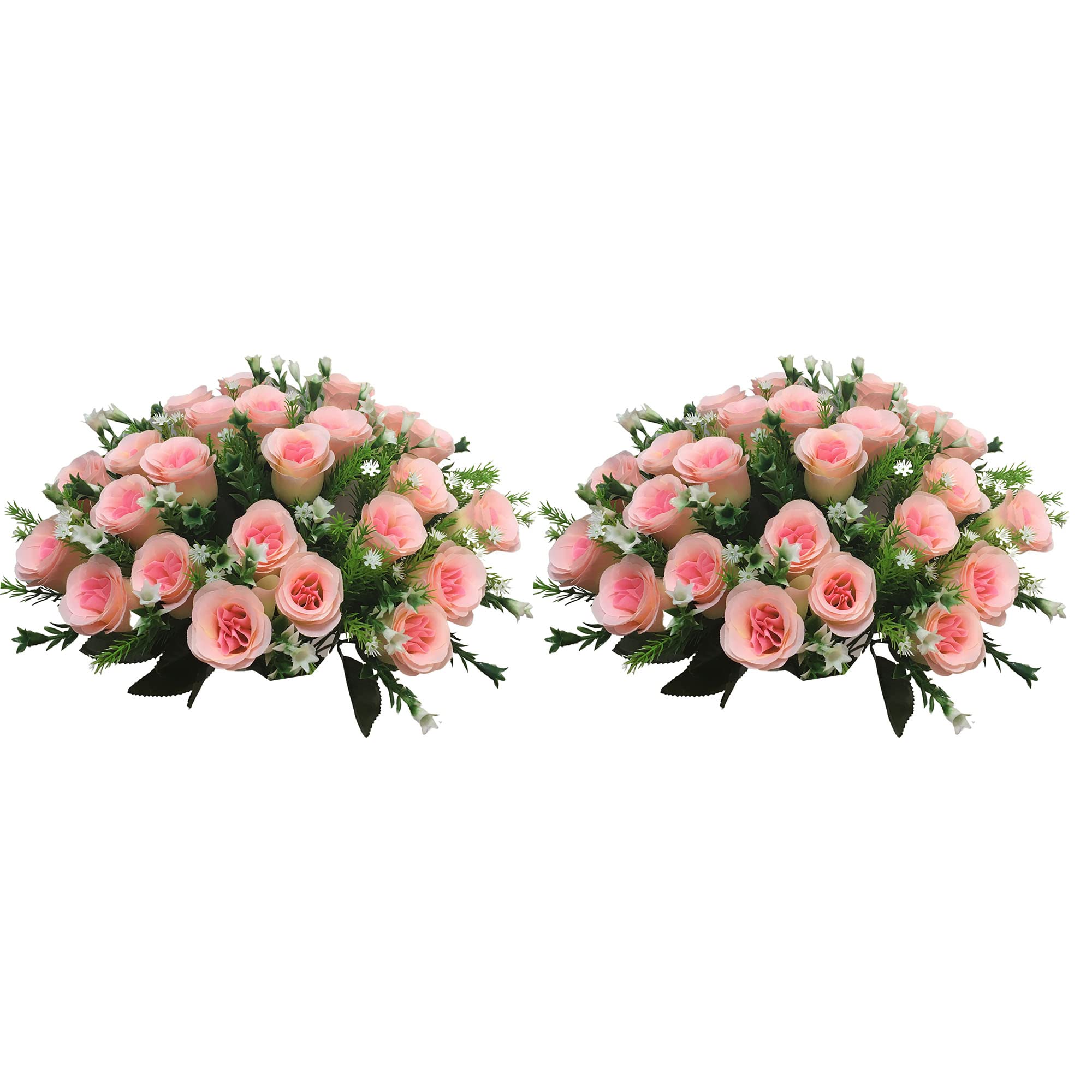 Premium Silk Roses for Cemetery & Memorials - Realistic Artificial Flowers for Graves, Headstones & Vases - Florist-Arranged Bouquet (2-Pack, Pink) - Perfect for Graveside Tributes & Home Memorial Displays