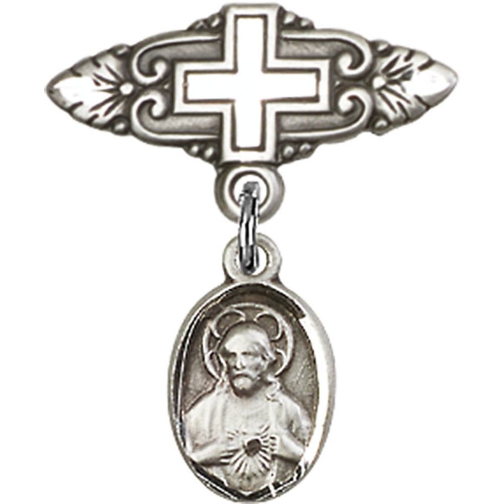 7/8 X 3/4 Inch Sterling Silver Baby Badge with Scapular Charm & Cross Pin - Perfect for Christenings, First Communions & Religious Gifts