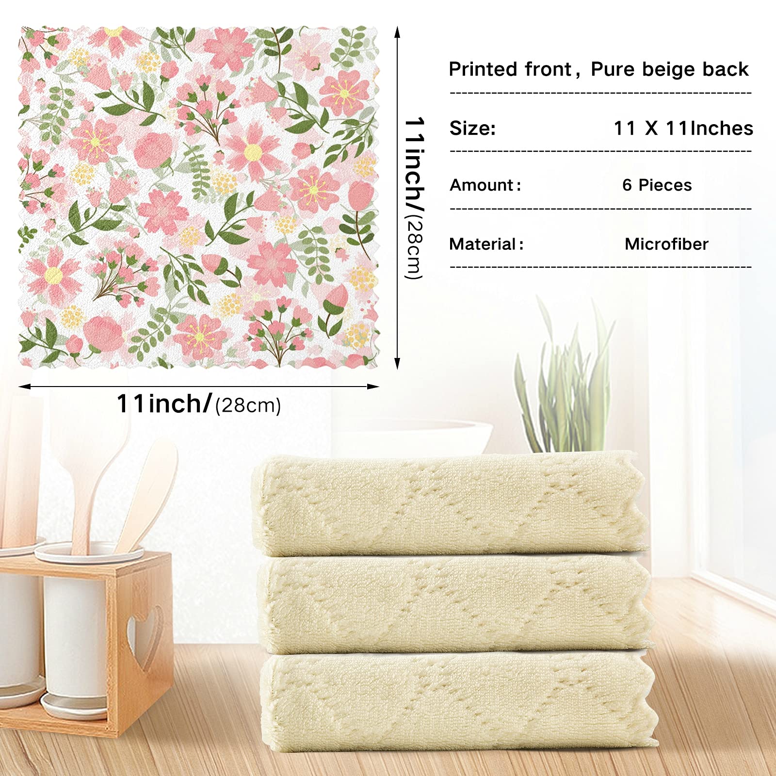6 Pack Spring Floral Dish Cloths - Super Absorbent Reusable Kitchen Towels for Washing Dishes, Cleaning Counters & Drying Hands | Soft Cotton Dish Rags for Daily Kitchen Use, Housewarming Gifts & Spring Home Decor