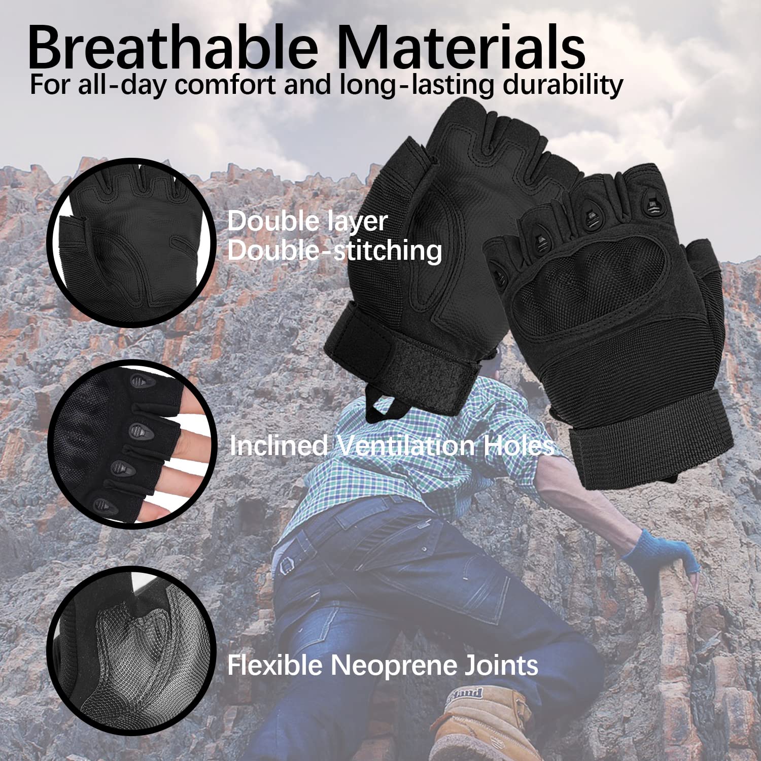 Tactical Fingerless Gloves with Touchscreen & Hard Knuckle - Half Finger Work Gloves for Outdoor Sports, Cycling, Motorcycle Riding & Utility Work - Breathable & Durable for Men & Women