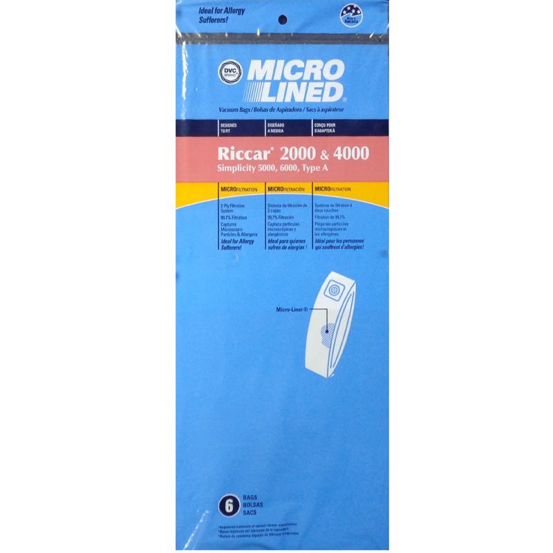 Riccar Replacement Type A Microlined Vacuum Bags for 2000/4000 Series - 6 Pack | Premium Filtration for Pet Hair, Allergies & Deep Cleaning | Perfect for Homes with Pets, Allergies or High-Traffic Areas