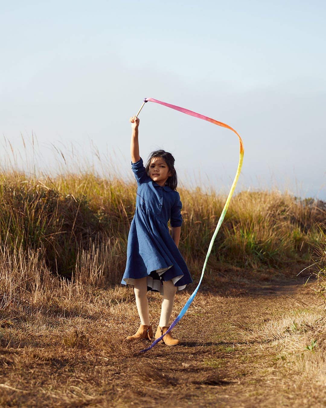 Sarah's Silks Rainbow Streamer - 8 Foot Long Silk Ribbon Wand for Kids | Pretend Play, Dance, Baton Twirling & Gymnastics | Montessori & Waldorf Wooden Toy | Perfect for Birthday Parties, Outdoor Play & Creative Movement Activities