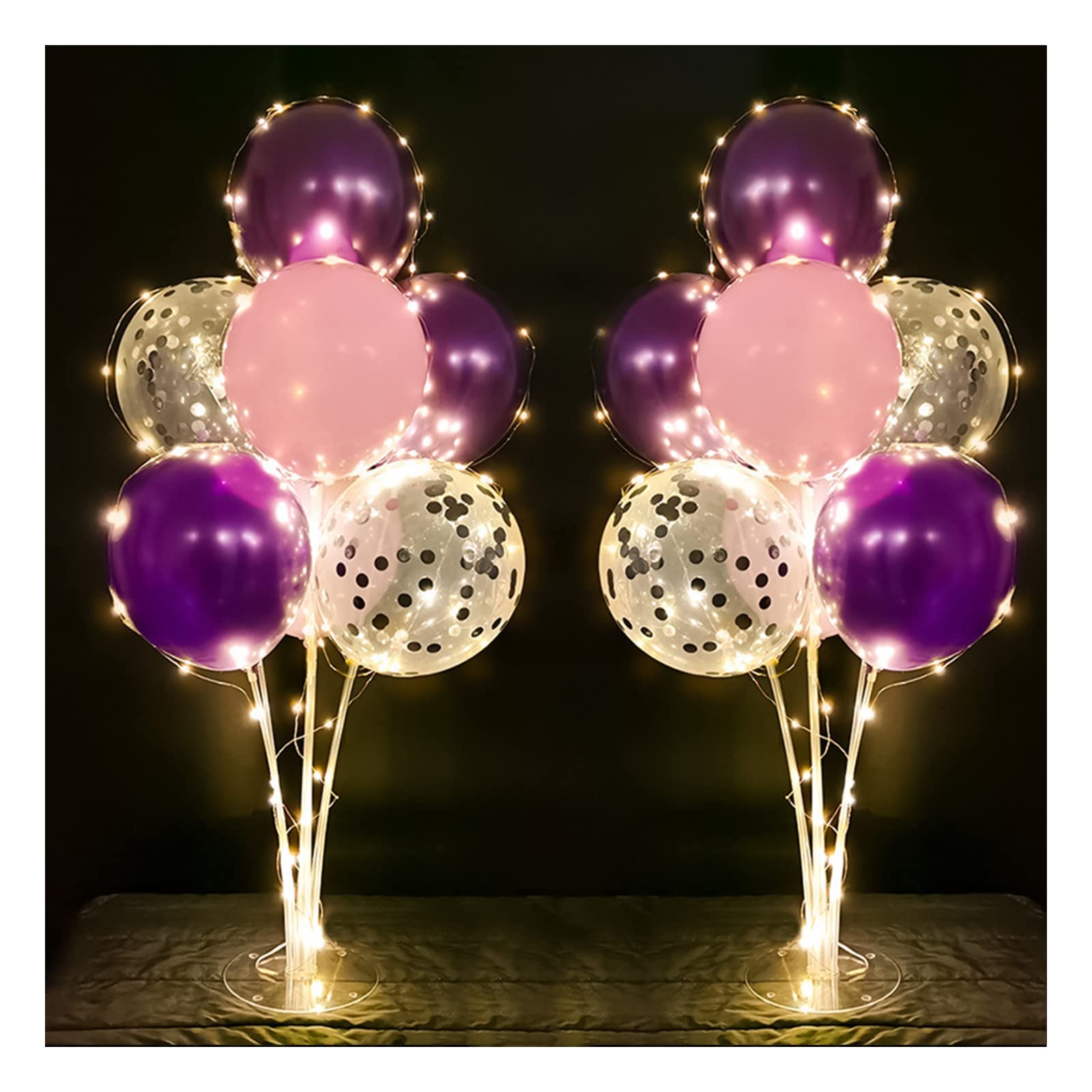 2-Pack Purple Balloon Holder Stand Kit with String Lights - Elegant Centerpiece Decor for Birthday, Baby Shower, Wedding & Anniversary Parties | Perfect for Indoor/Outdoor Celebrations & Photo Backdrops