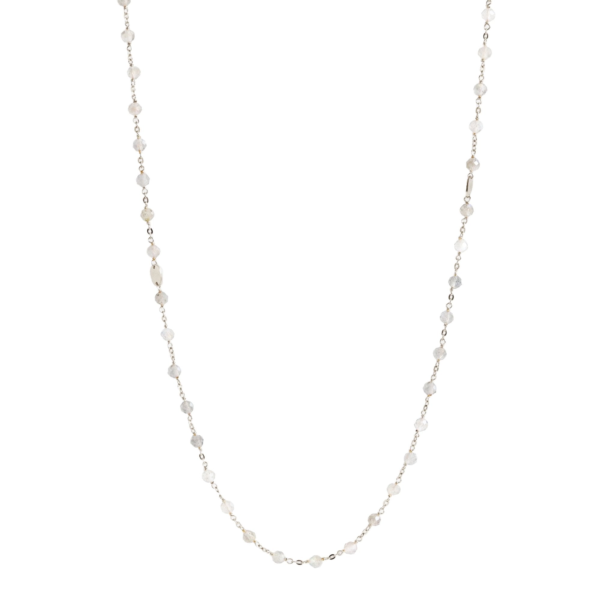 Rainbow Moonstone & Silver Beaded Necklace - 34
