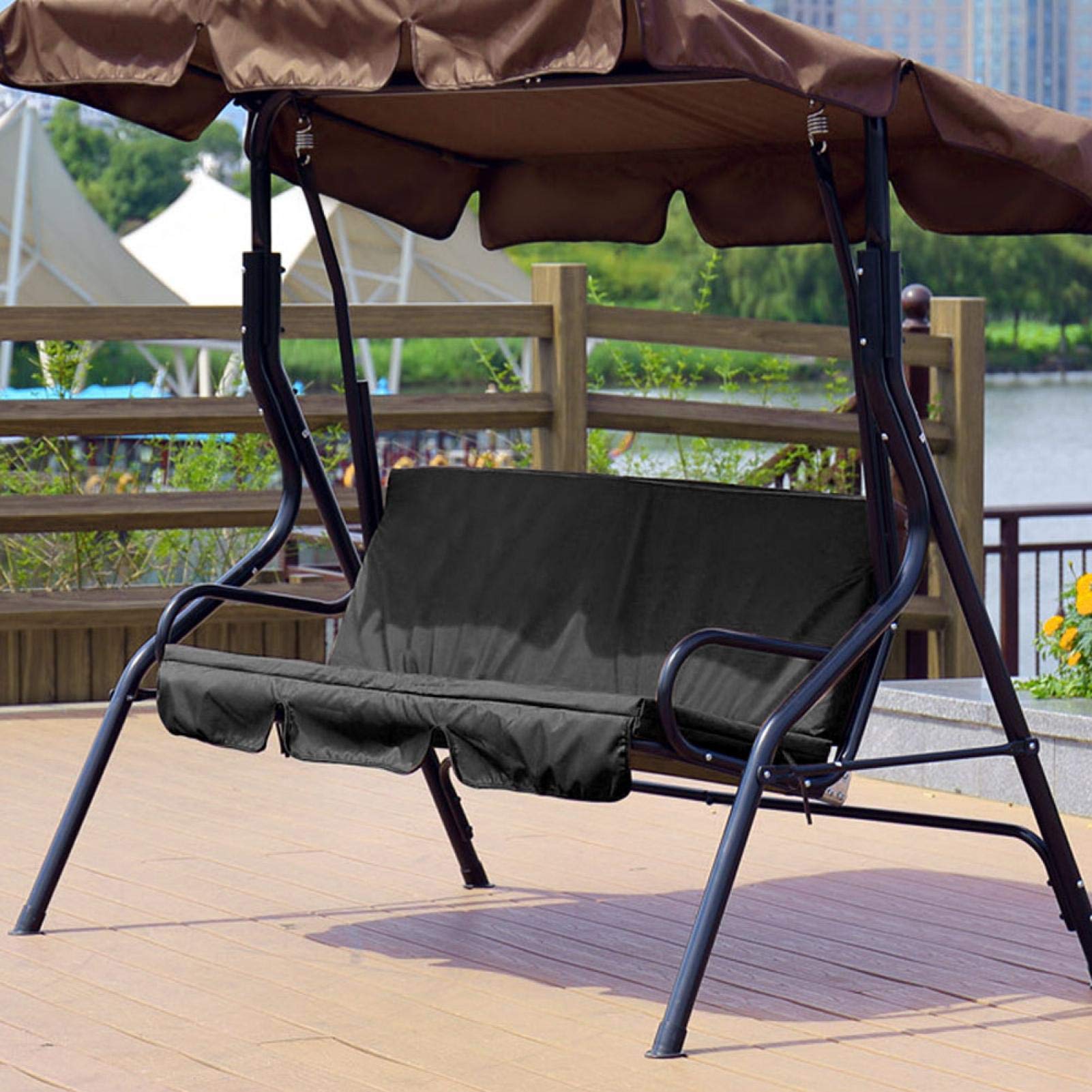 3-Seat Swing Chair Cushion Cover - 59.1x19.7x3.9 Inch Waterproof Polyester Taffeta Outdoor Swing Seat Cover for Garden, Patio, Courtyard (Black) - Perfect for Porch Swings, Backyard Lounging & Outdoor Relaxation