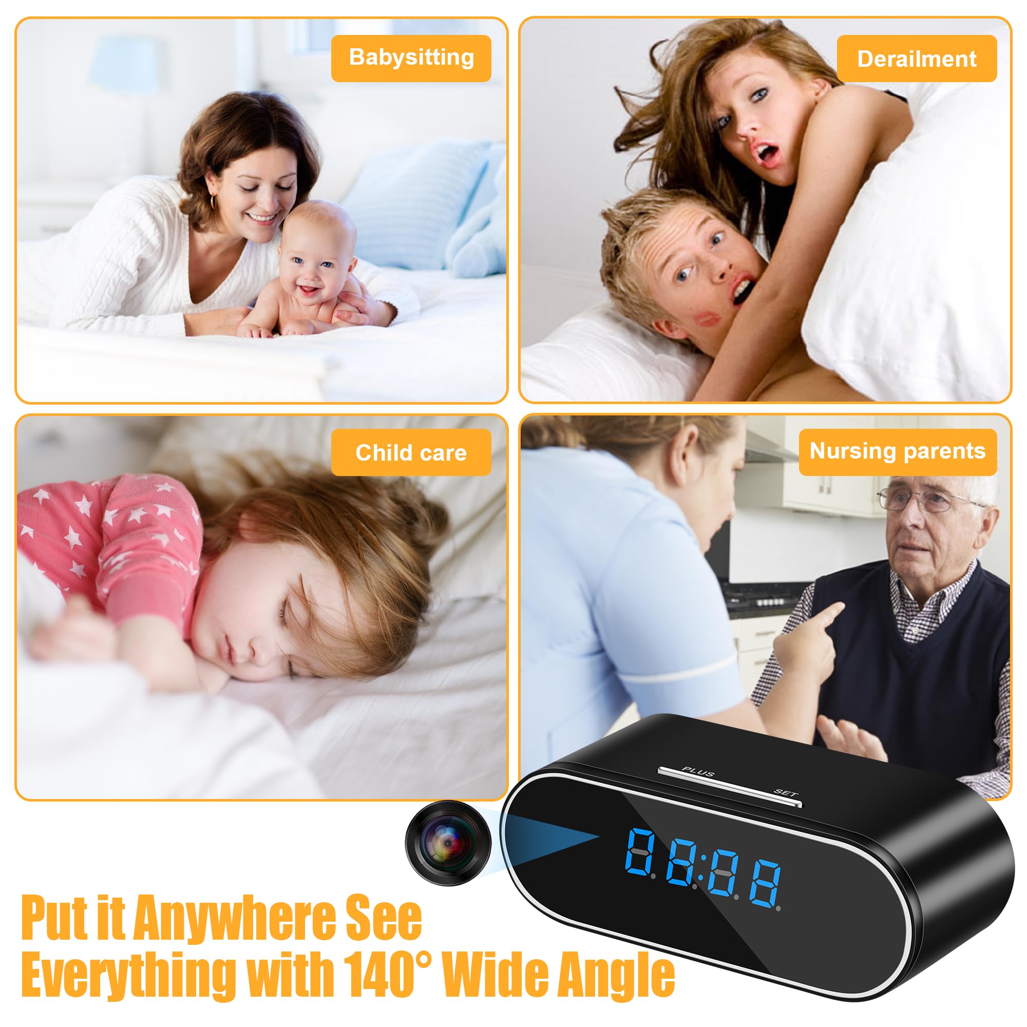 1080P HD WiFi Spy Camera Clock - Wireless Hidden Security Camera with Night Vision, Motion Detection & APP Control for Home, Office, Indoor Surveillance | Perfect for Nanny Cams, Baby Monitoring & Pet Watching