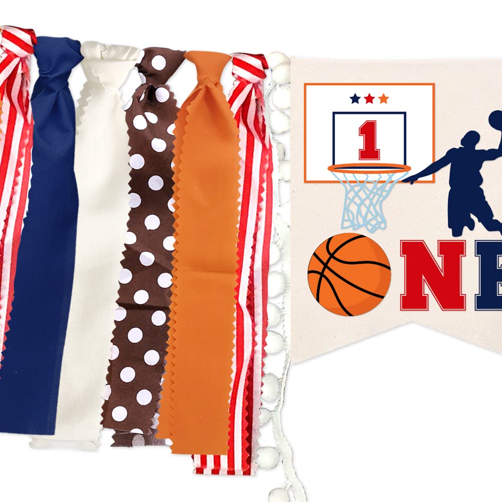 Basketball Theme High Chair Banner for 1st Birthday Party - Burlap Decorations & One Year Old Party Supplies | Perfect for Baby's First Birthday, Sports-Themed Celebrations & Photo Backdrops