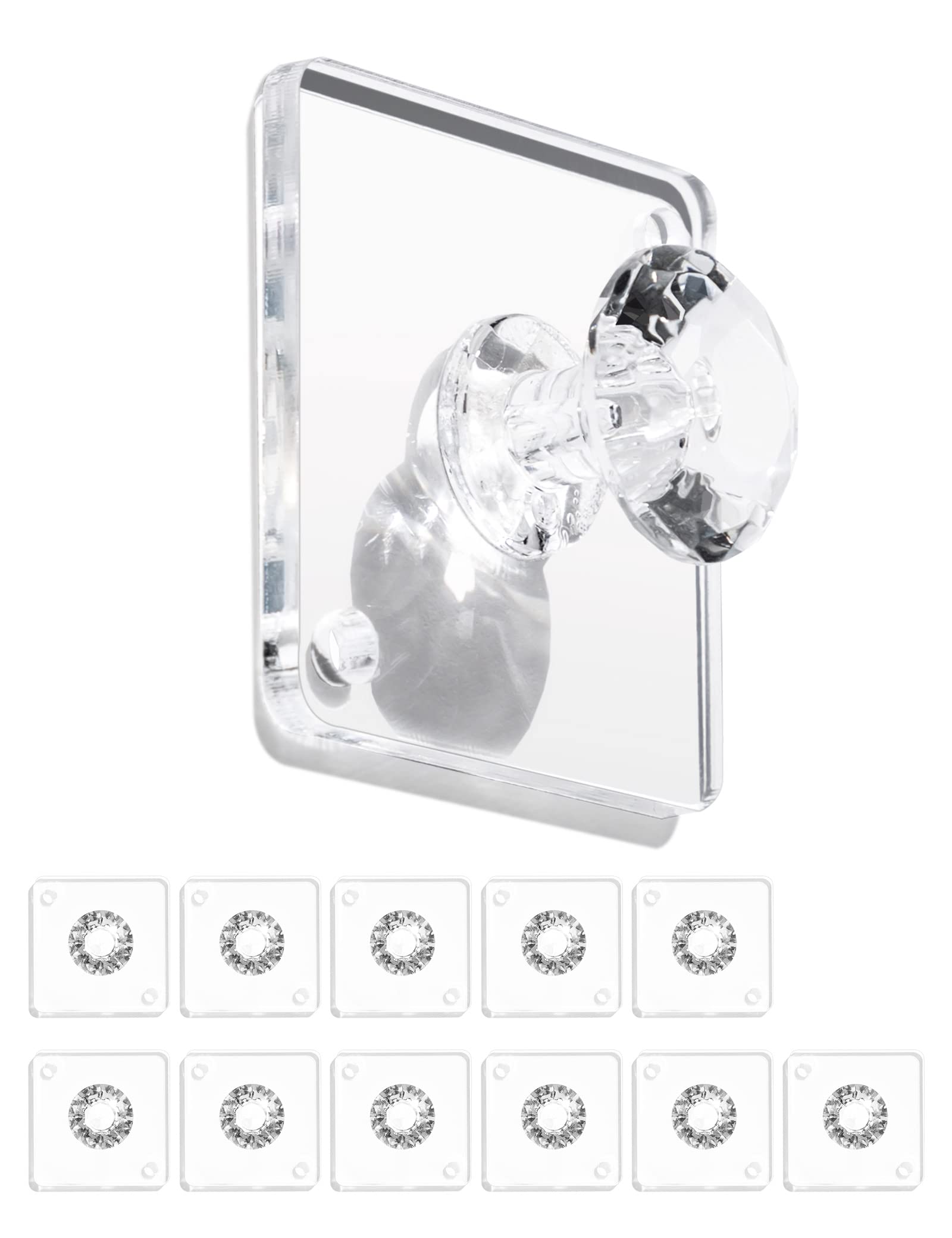 Zreal 12-Pack Acrylic Diamond Wall Hooks - Strong Adhesive Hangers for Jewelry, Keys & Decor | Clear Decorative Hooks for Bathroom, Kitchen & Bedroom Organization