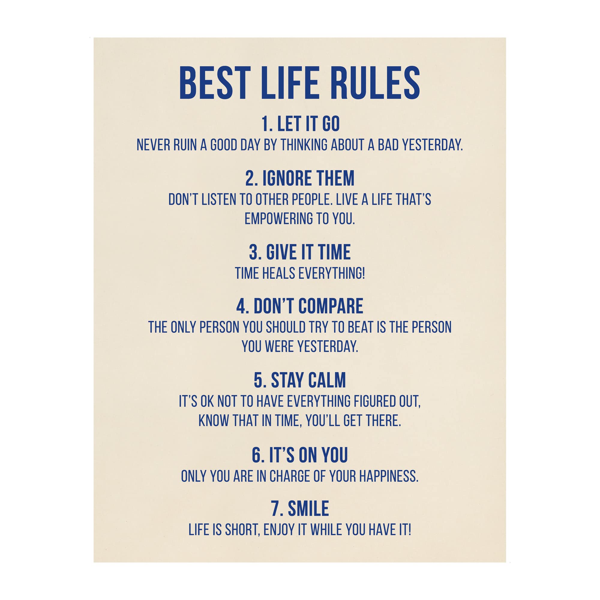 Best Life Rules - Motivational Wall Art Decor with Inspirational Quotes, Modern Typographic Design for Home, Office & Classroom (Unframed 11x14, Beige) - Perfect for Living Rooms, Workspaces & Study Areas