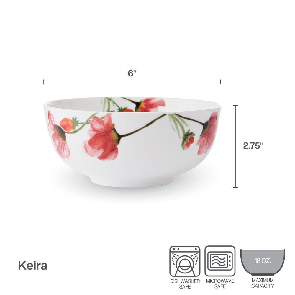 Keira Set of 4 Soup and Cereal Bowls - 16oz Porcelain Bowls for Soup, Cereal, Ice Cream, and Snacks - Perfect for Family Dining, Breakfast, and Entertaining