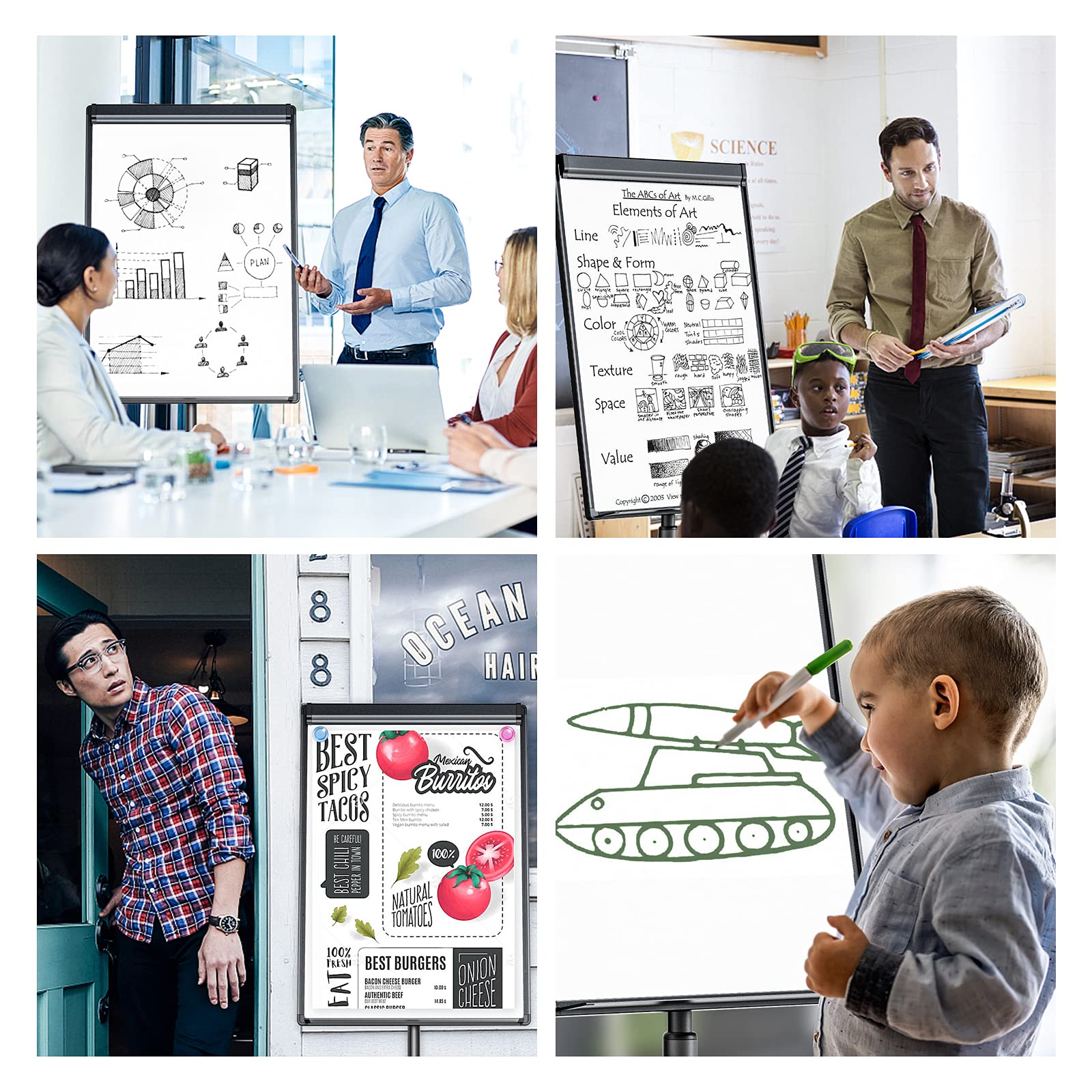 40x28 Inch Magnetic Dry Erase Whiteboard with Adjustable Stand - Portable Mobile Flipchart Easel for Office & Classroom - Includes Markers, Magnets & Eraser (Black) - Perfect for Presentations, Brainstorming & Teaching
