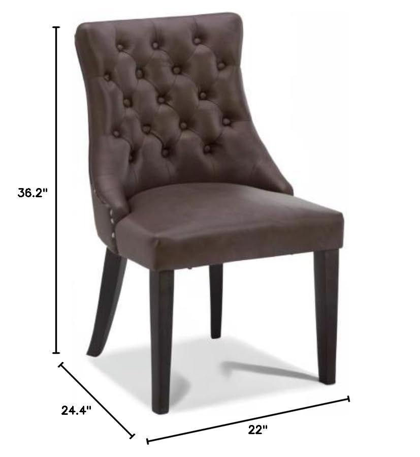 CHITA Farmhouse Tufted Dining Chairs Set of 2 - Modern Upholstered Faux Leather High Back Kitchen Chairs in Chocolate Brown - Perfect for Dining Room, Breakfast Nook or Home Office