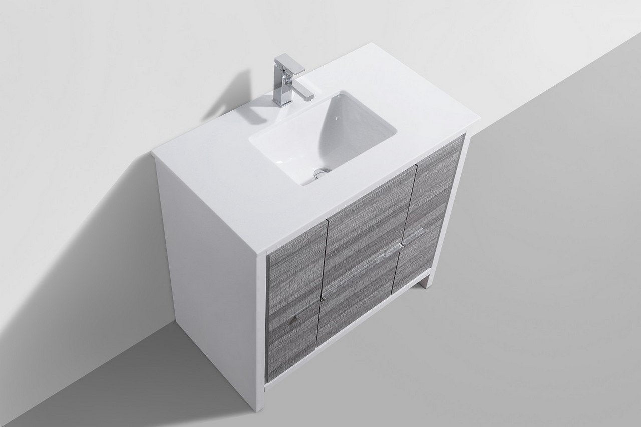 KubeBath Dolce 36 Inch Freestanding Modern Bathroom Vanity with White Quartz Countertop & Cabinet Color Options - Single Sink Vanity for Small Bathrooms, Powder Rooms & Master Bath Suites