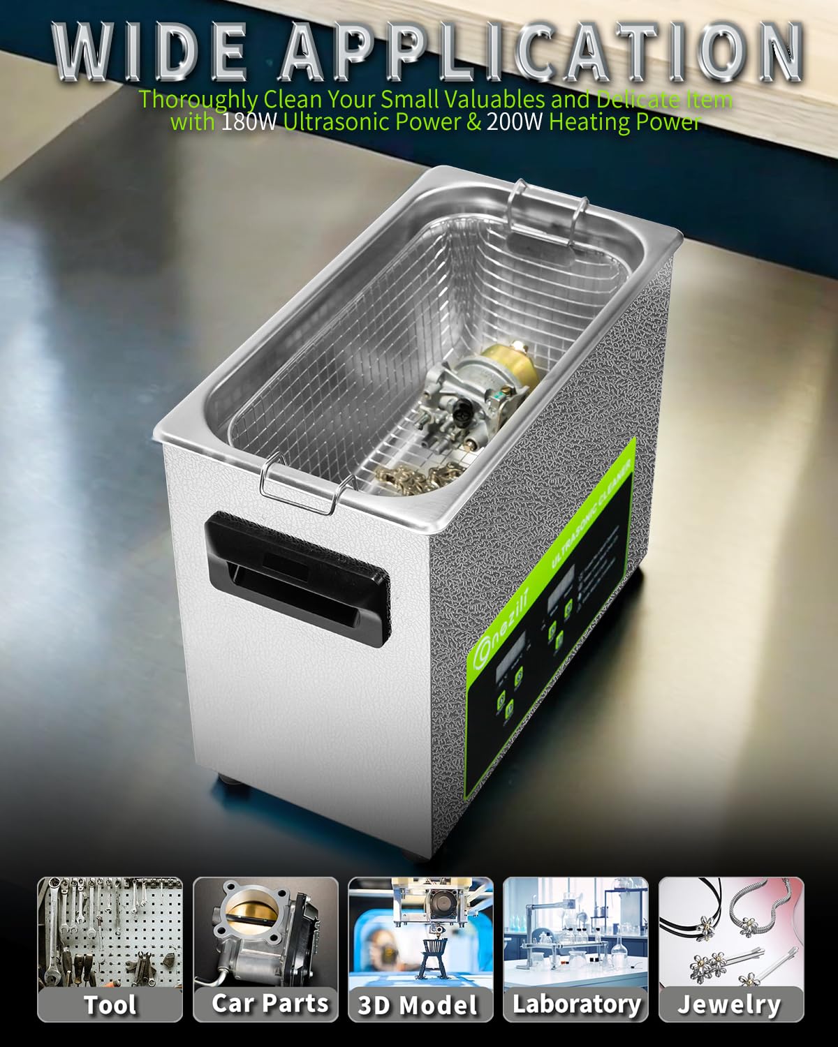 ONEZILI 6L Ultrasonic Cleaner with Heater & Timer - 180W Powerful Deep Cleaning for Jewelry, Tools, Carburetors | 1.6 Gallon Capacity | Ideal for Home, Workshop & Professional Use