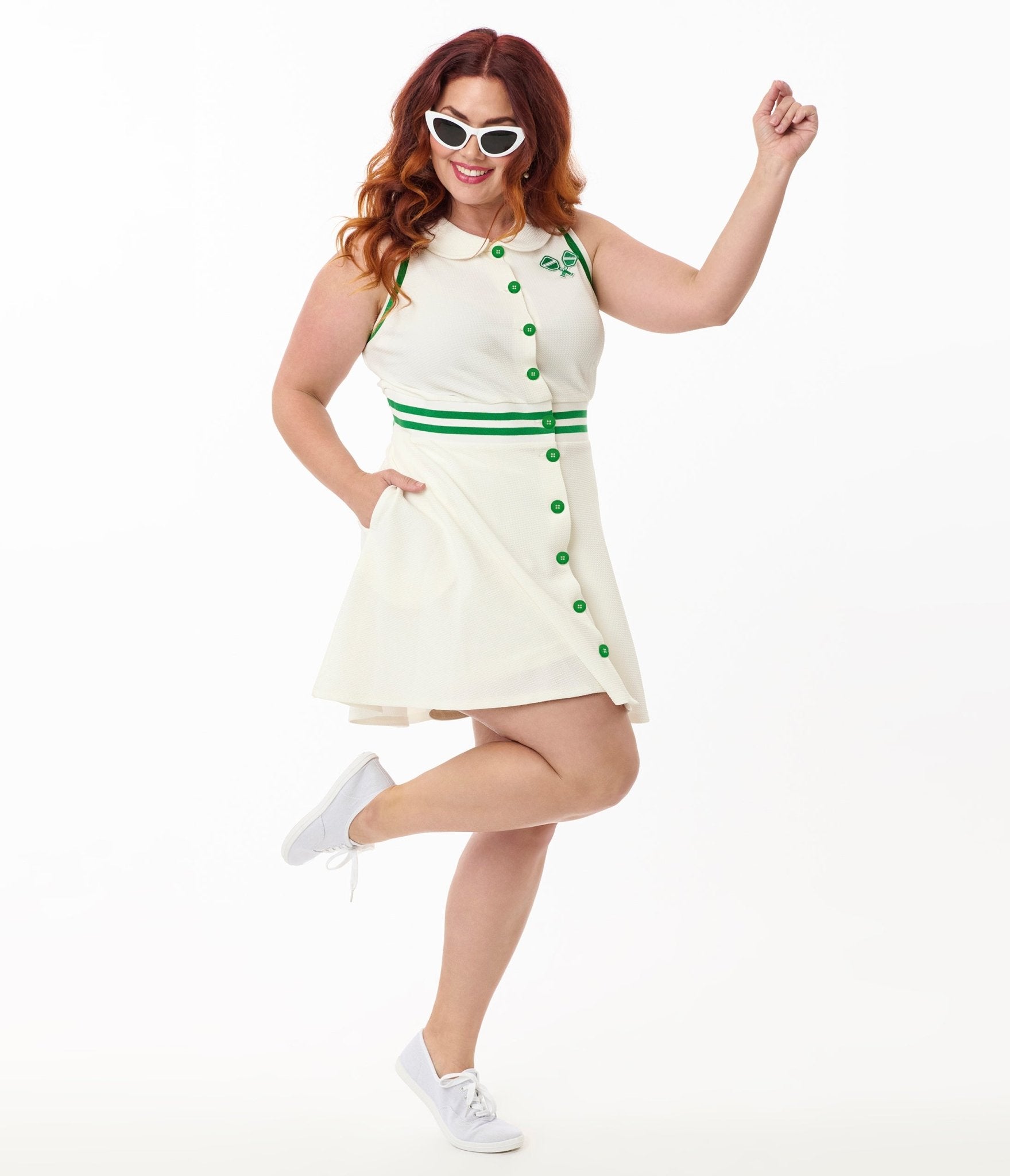 Smak Parlour Plus Size White & Green Pickleball Paddle Sport Dress & Shorts Set - Women's Athletic Tennis Outfit for Pickleball, Volleyball & Casual Wear