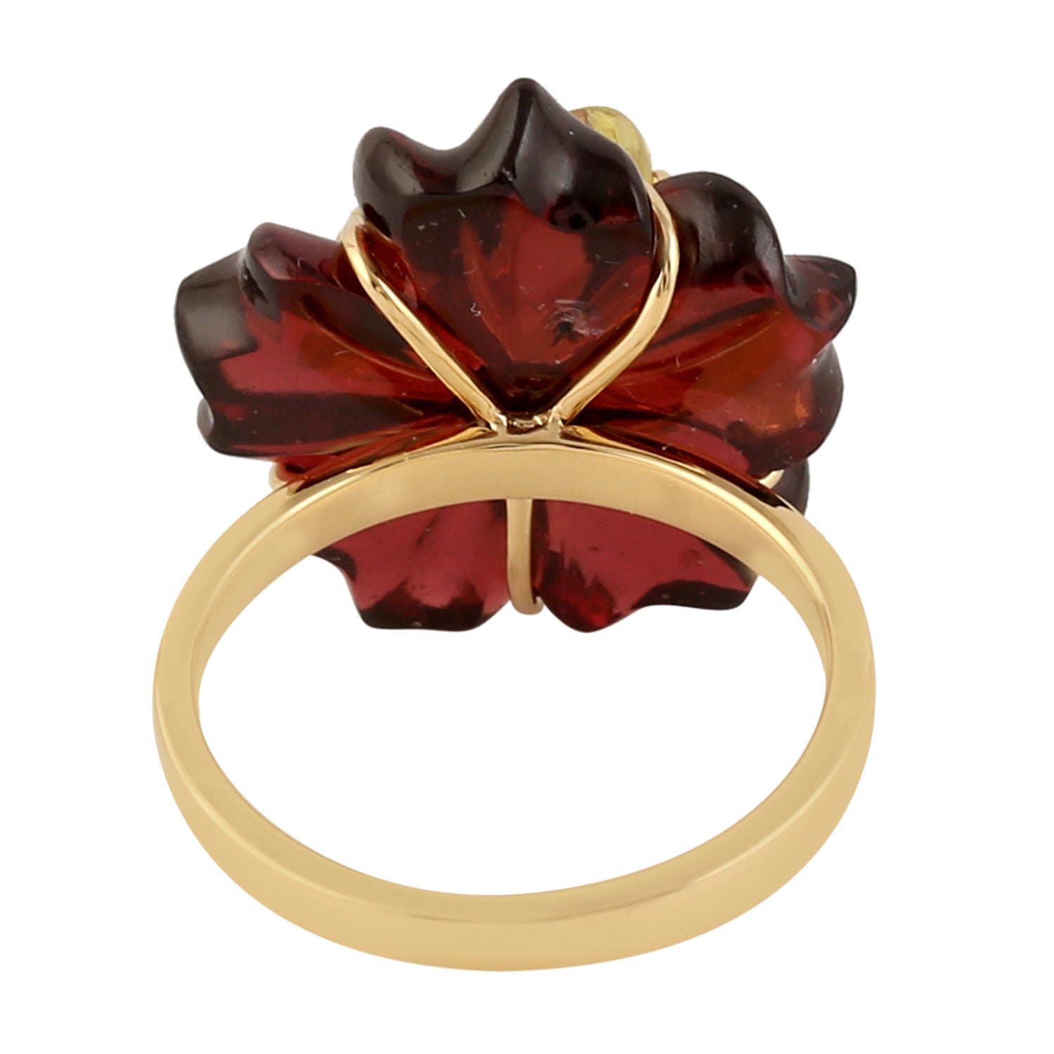 18K Yellow Gold Flower Ring with Prong-Set Ruby & Mixed Gemstones – Perfect for Weddings, Anniversaries & Special Occasions