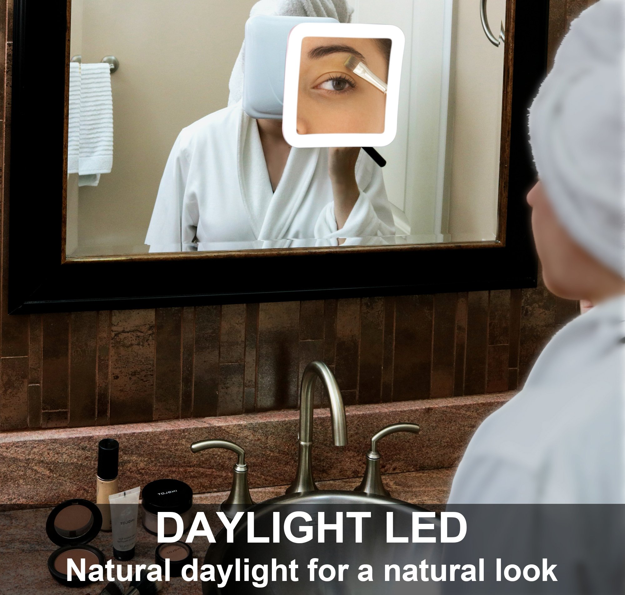Fancii 10X Magnifying Makeup Mirror with LED Lights - Daylight Vanity Mirror, Cordless, 360° Rotation, 6.5