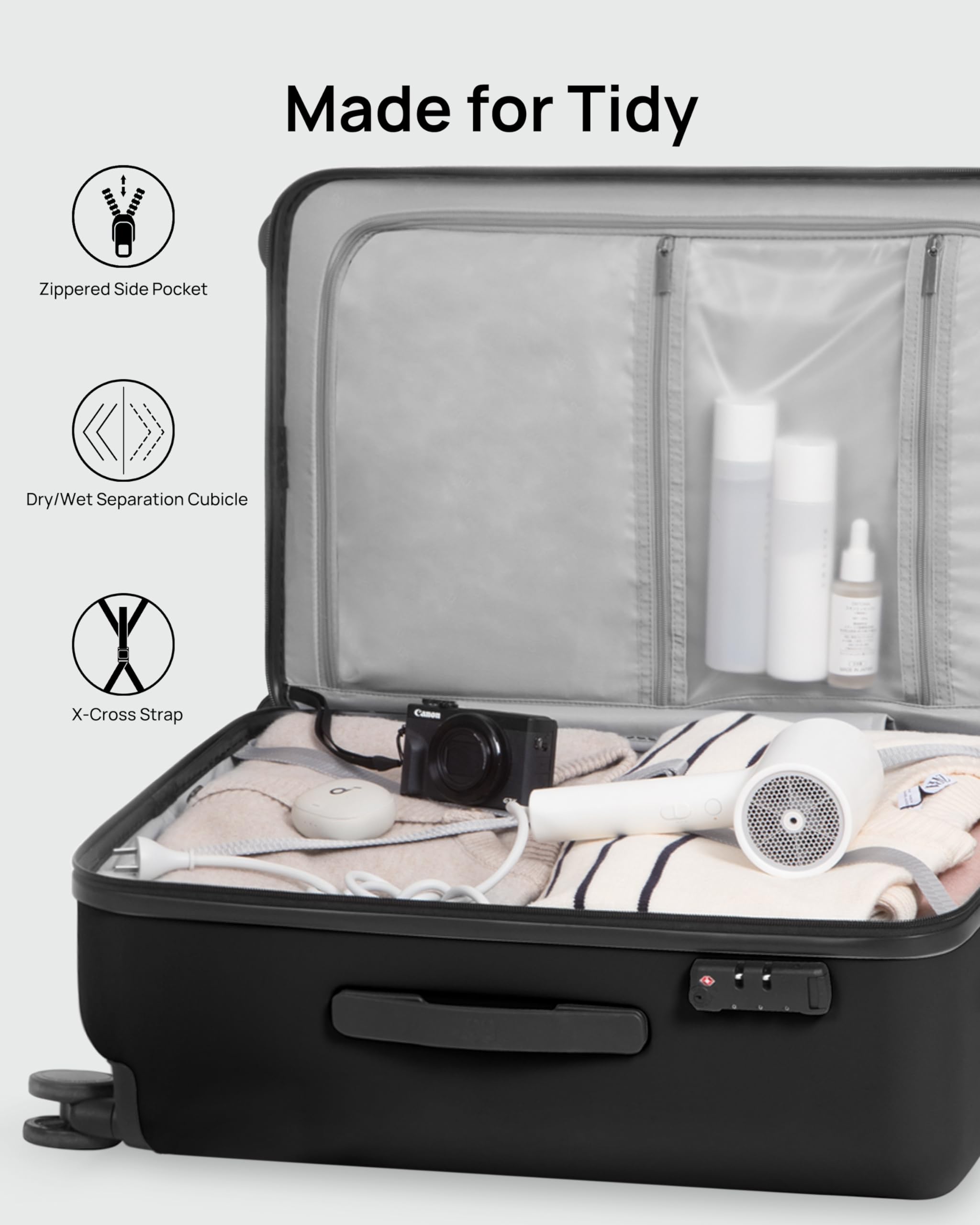 24 Inch Checked Luggage with Wheels - Hard Shell Suitcase with 70/30 Split, Wet Dry Separation, Double Spinner Wheels & TSA Lock - Medium Hardside Trunk for Air Travel (Black) - Perfect for Business Trips, Vacations & International Travel