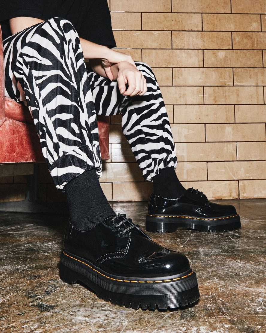 Dr. Martens 1461 Patent Leather Platform Quad Shoes - Classic Black Chunky Sole Oxfords for Men & Women | Perfect for Punk, Grunge & Alternative Fashion Outfits