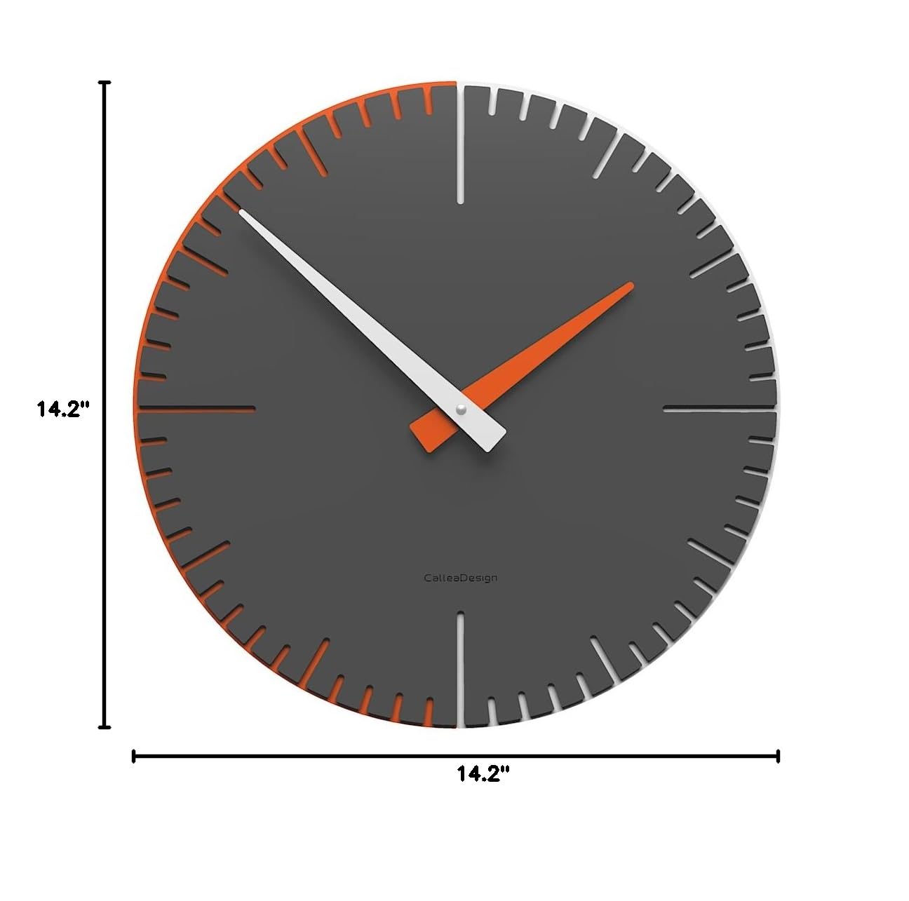 CalleaDesign 14.2 Inch Large Modern Wall Clock - Silent Quartz Movement, Grey Finish - Perfect for Living Room, Bedroom, Office & Home Decor