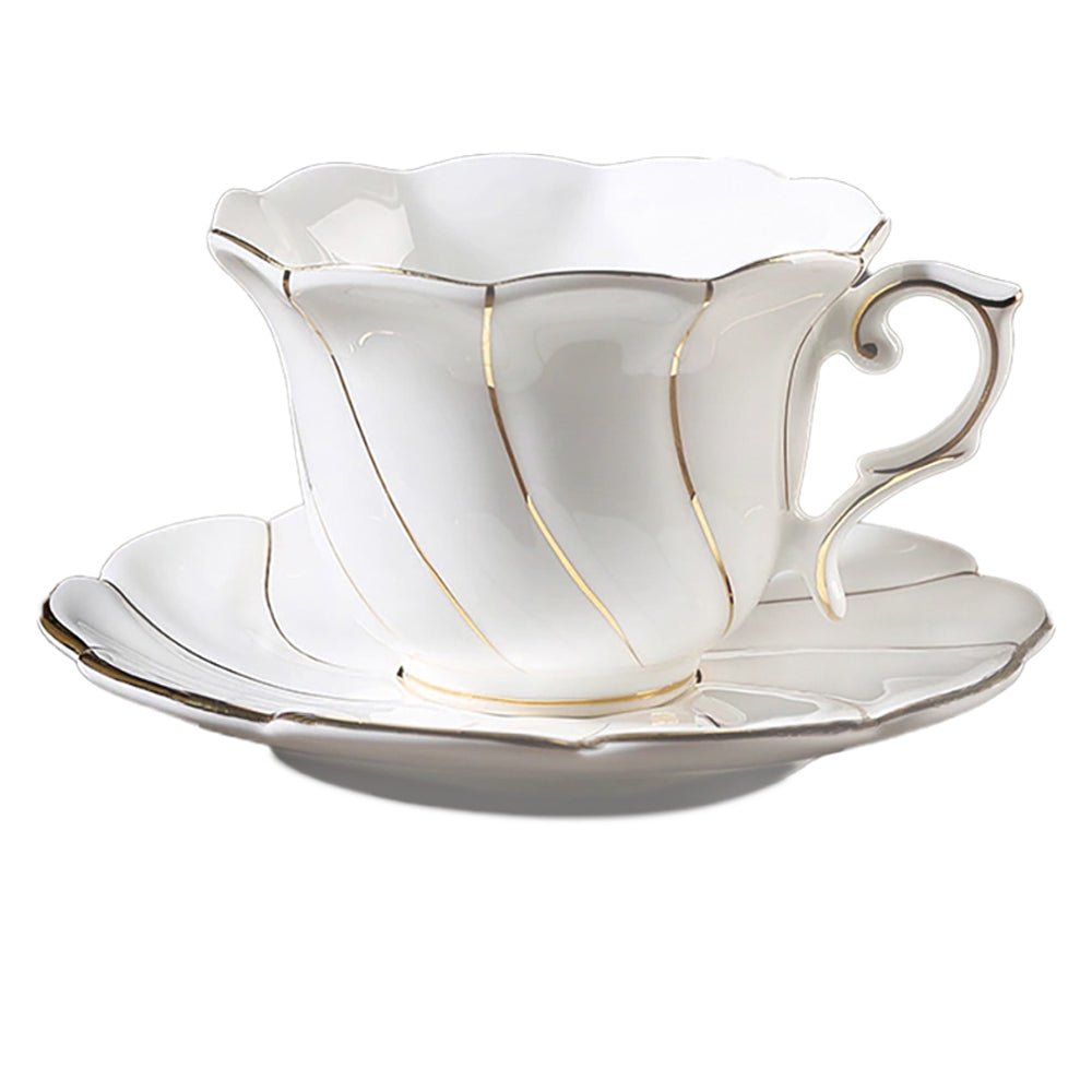 Premium Freesia Tea Cups and Saucers Set - Elegant Porcelain Tea Set for Afternoon Tea, Bridal Shower, and Home Decor - 6-Piece Floral Tea Cup Set with Saucers