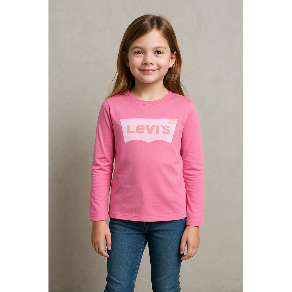 Levi's Girls Batwing Logo Long Sleeve Tee Shirt - Soft Cotton Casual Top for School, Playdates & Everyday Wear