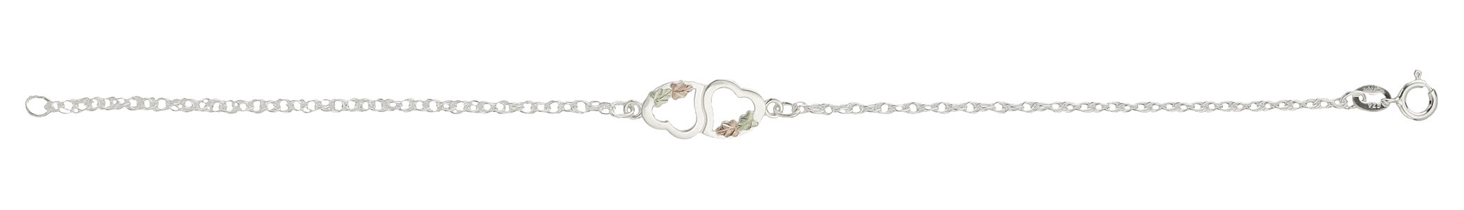 Two Hearts Sterling Silver Ankle Bracelet with 12k Green Gold & Rose Gold - Black Hills Gold Jewelry for Women, Perfect for Weddings, Anniversaries & Romantic Gifts