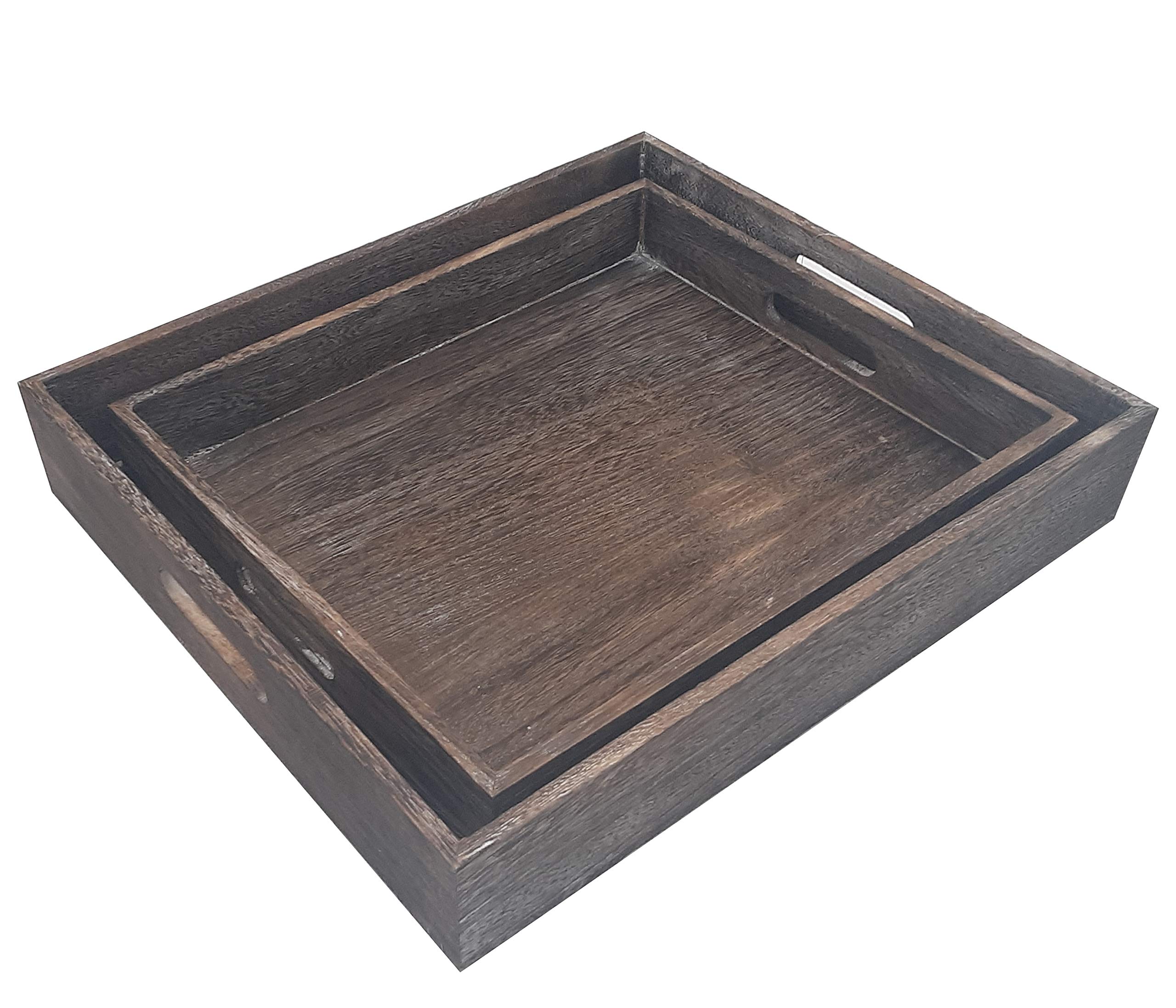 Admired By Nature Rustic Wooden Serving Tray - Farmhouse Coffee Table Decor, Ottoman Tray & Kitchen Gift with Gift Box | Perfect for Coffee Serving, Home Décor & Entertaining Guests