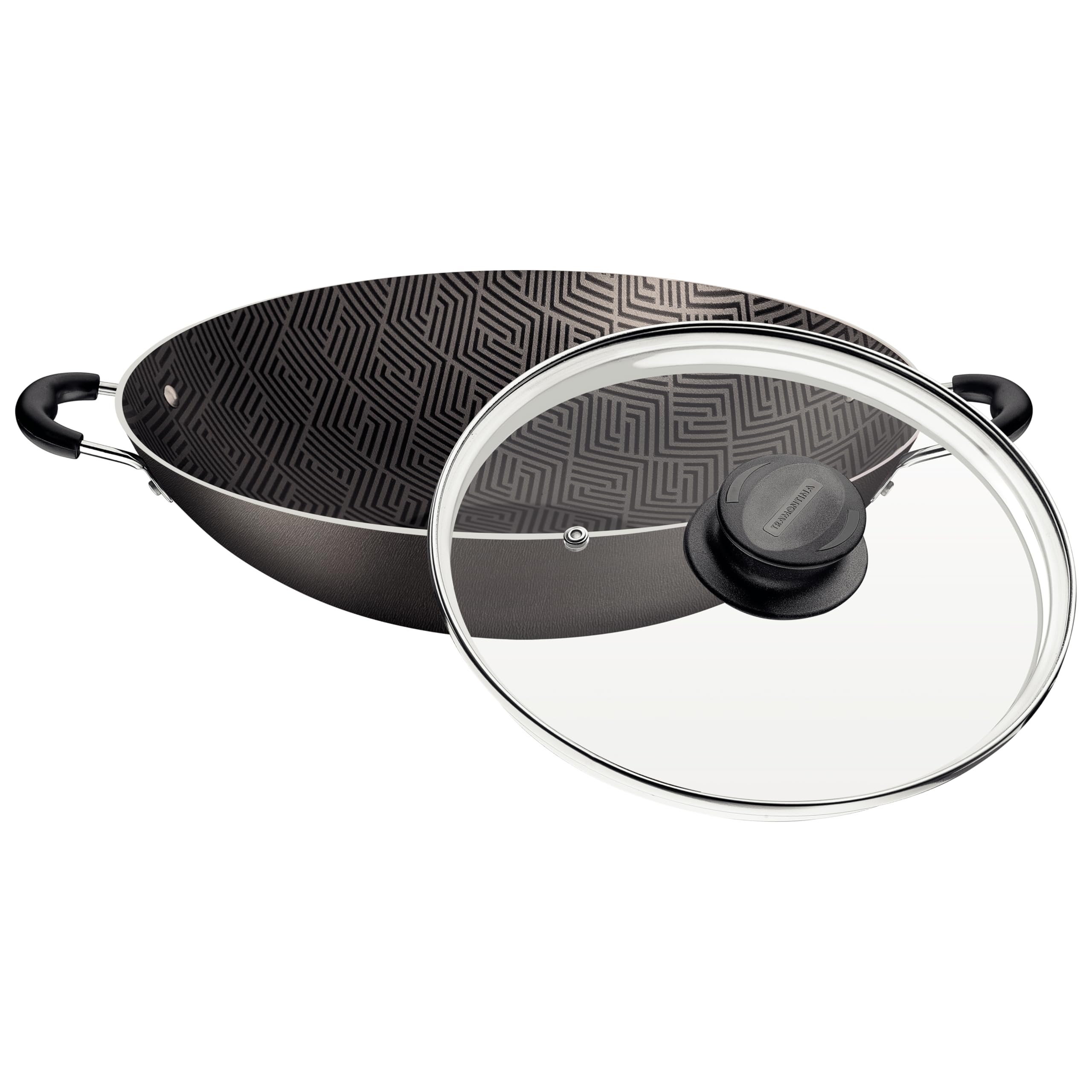 Tramontina Paris 36cm Aluminum Wok with Starflon Max Non-Stick Coating & Glass Lid - 6.0L Capacity - Perfect for Stir-Frying, Deep Frying & Asian Cooking