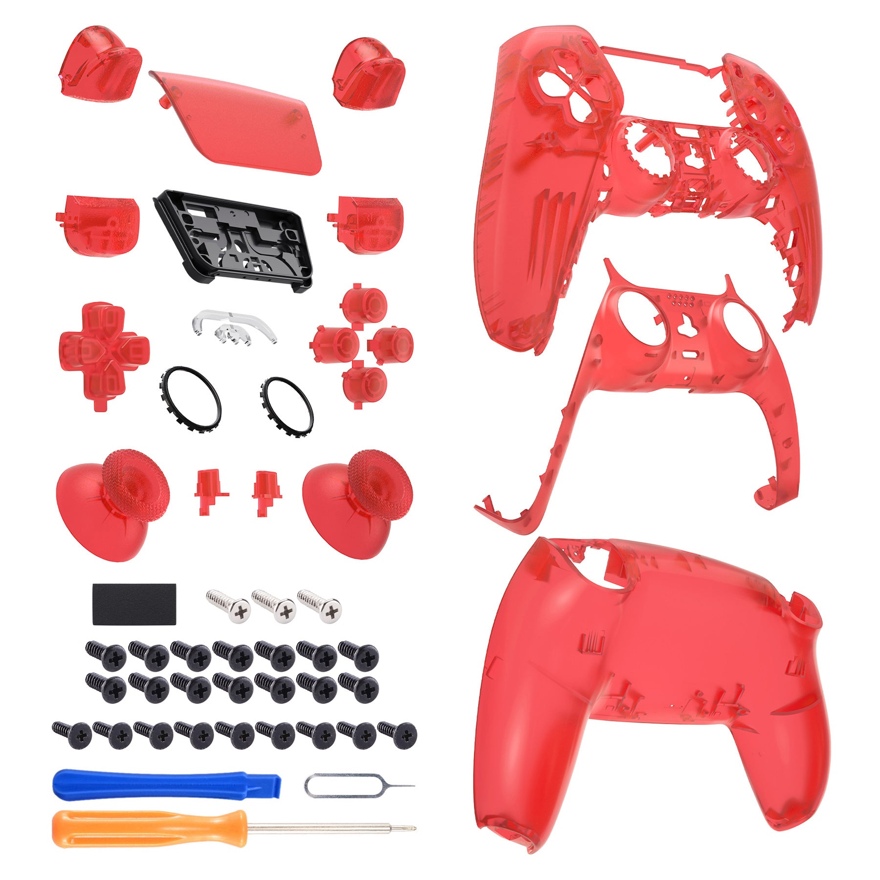 eXtremeRate Clear Red PS5 Controller Housing Shell Full Set - Front & Back Plates, Action Buttons & Touchpad Cover for BDM-030/040/050 & QPFM5002G3 - Gaming Accessory for Enhanced PS5 Experience