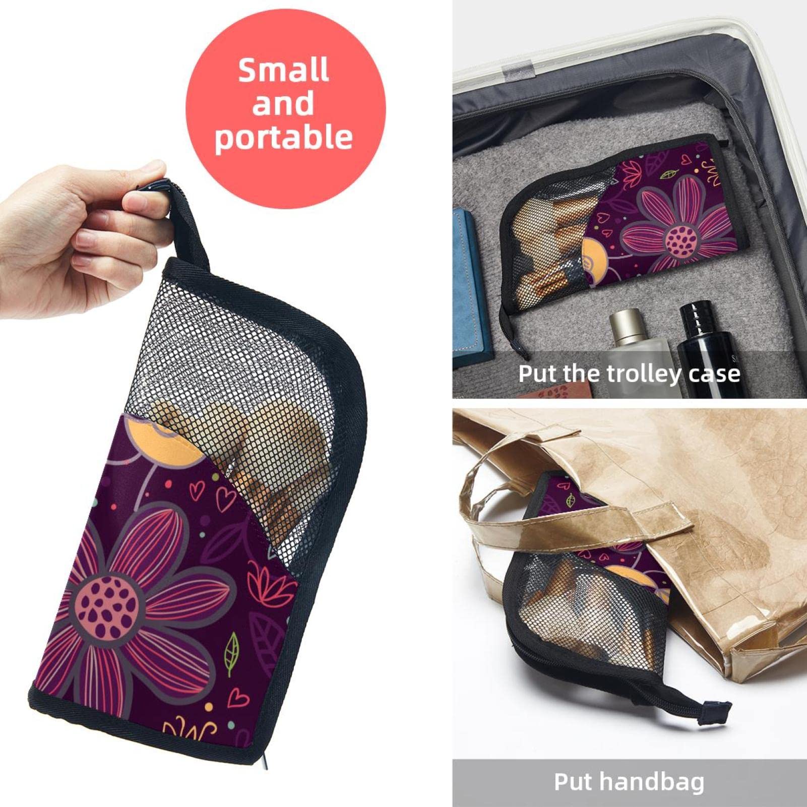 12-Piece Makeup Brush Organizer Bag with Purple Floral Design - Portable Travel Cosmetic Brush Holder Case for Professional & Home Use